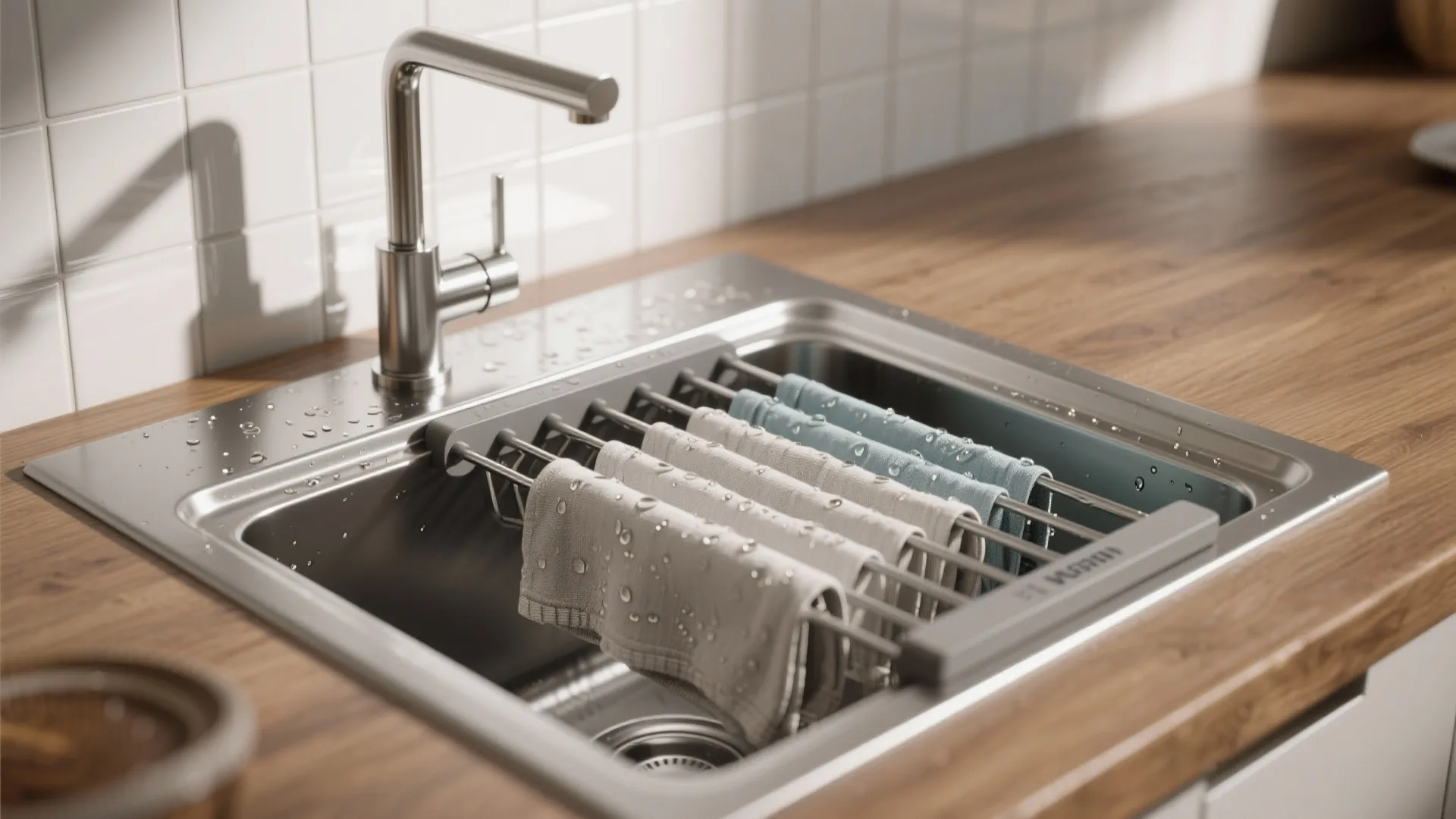3. Built-in sink with integrated drying rack