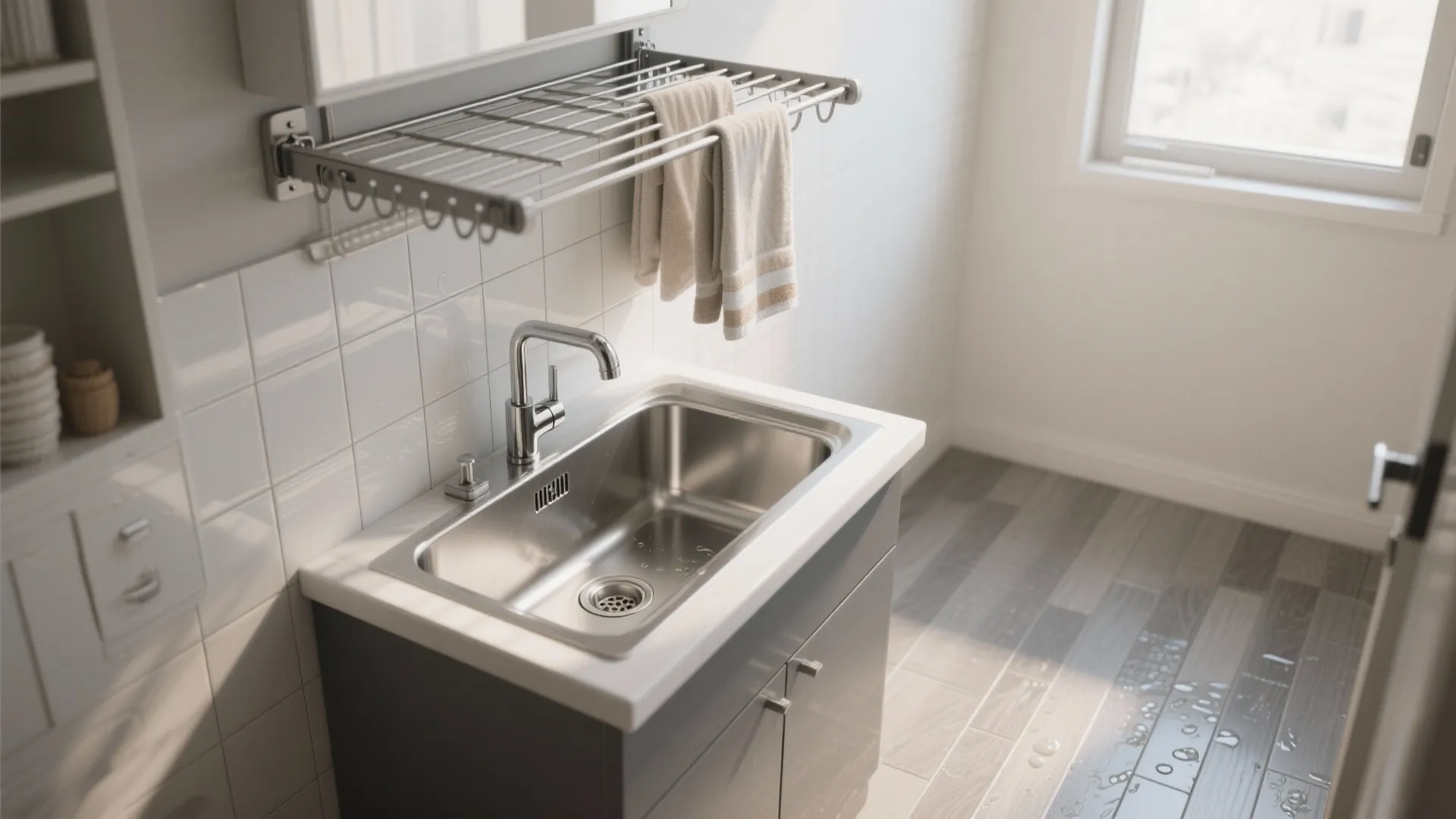 4. Integrate a utility sink and retractable drying