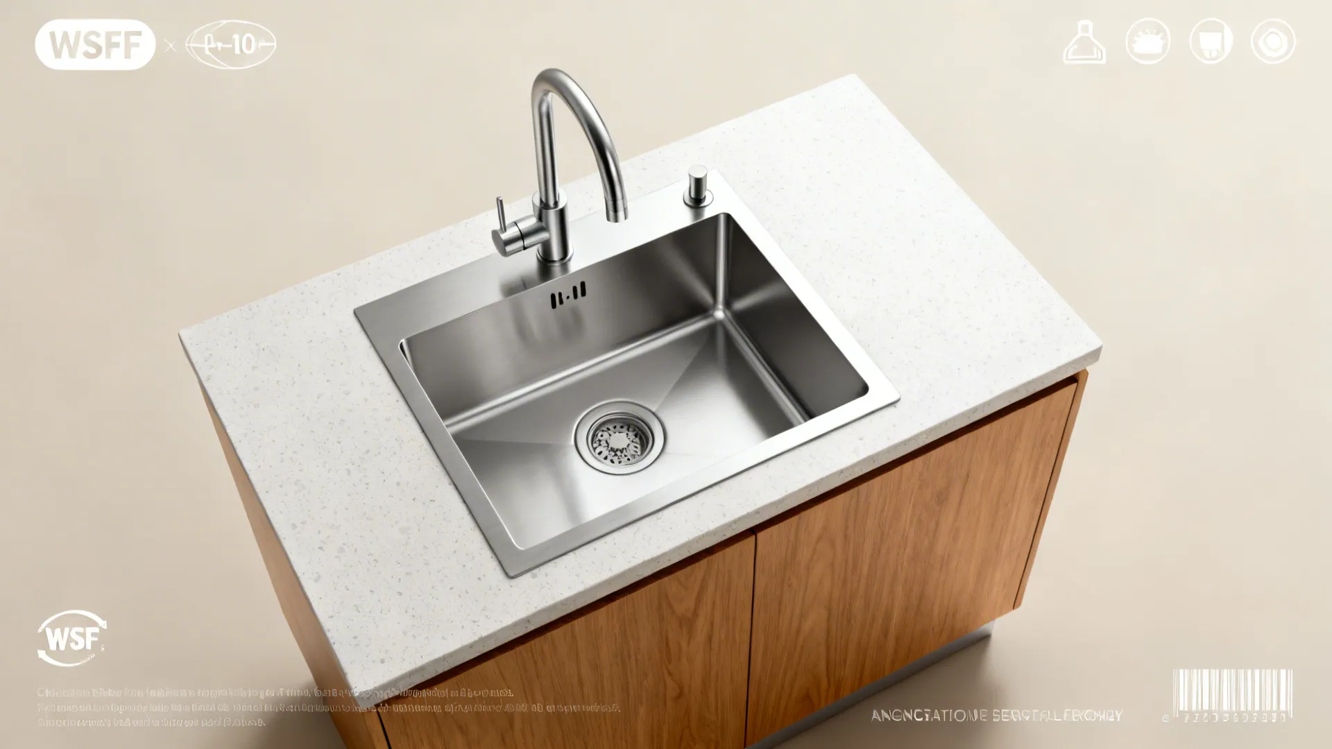 Top-down counter view illustrating ideal sink depth, faucet, and clear prep-wash zones.