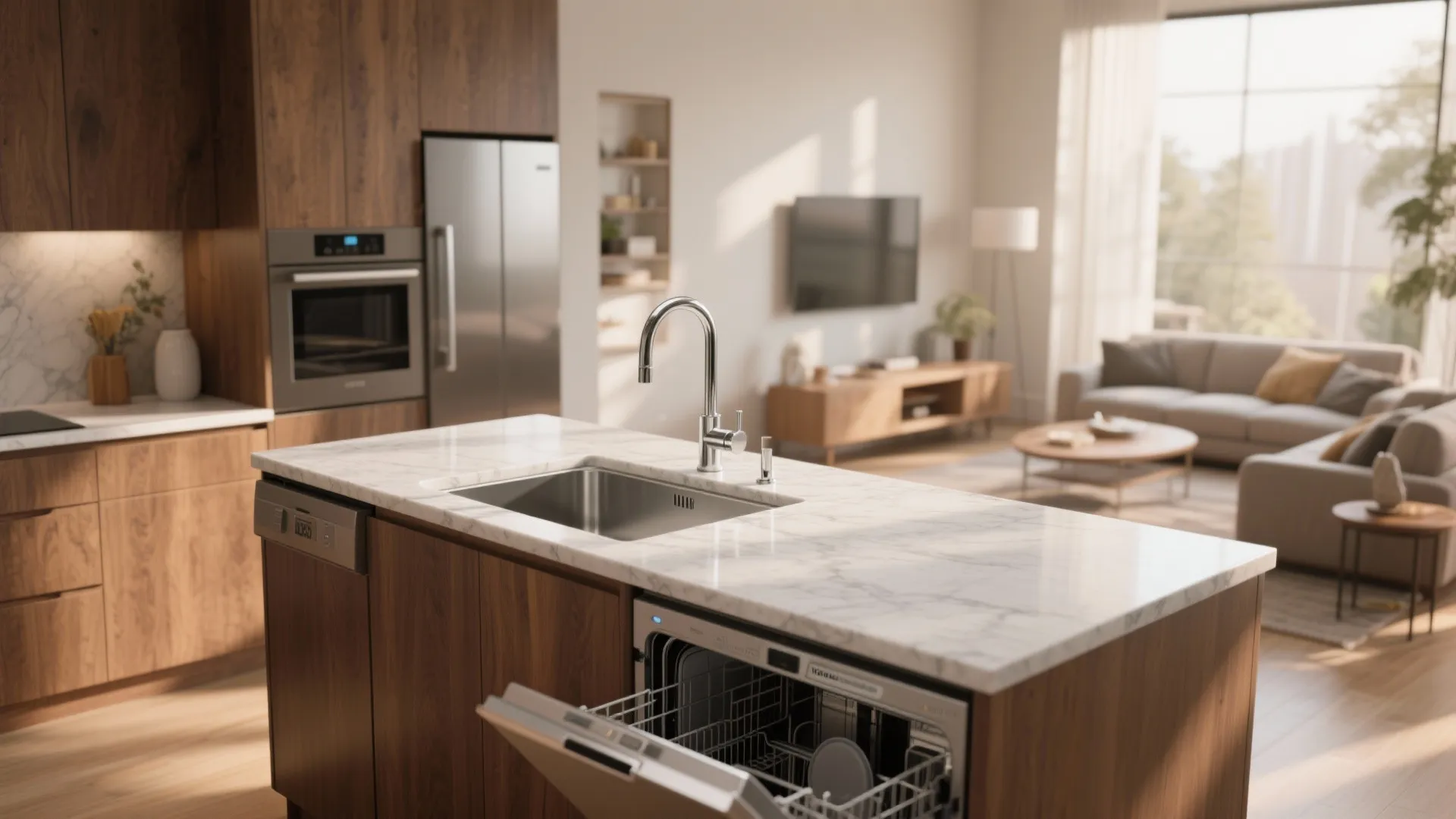 3. Integrated Sink Island to Save Counter Space