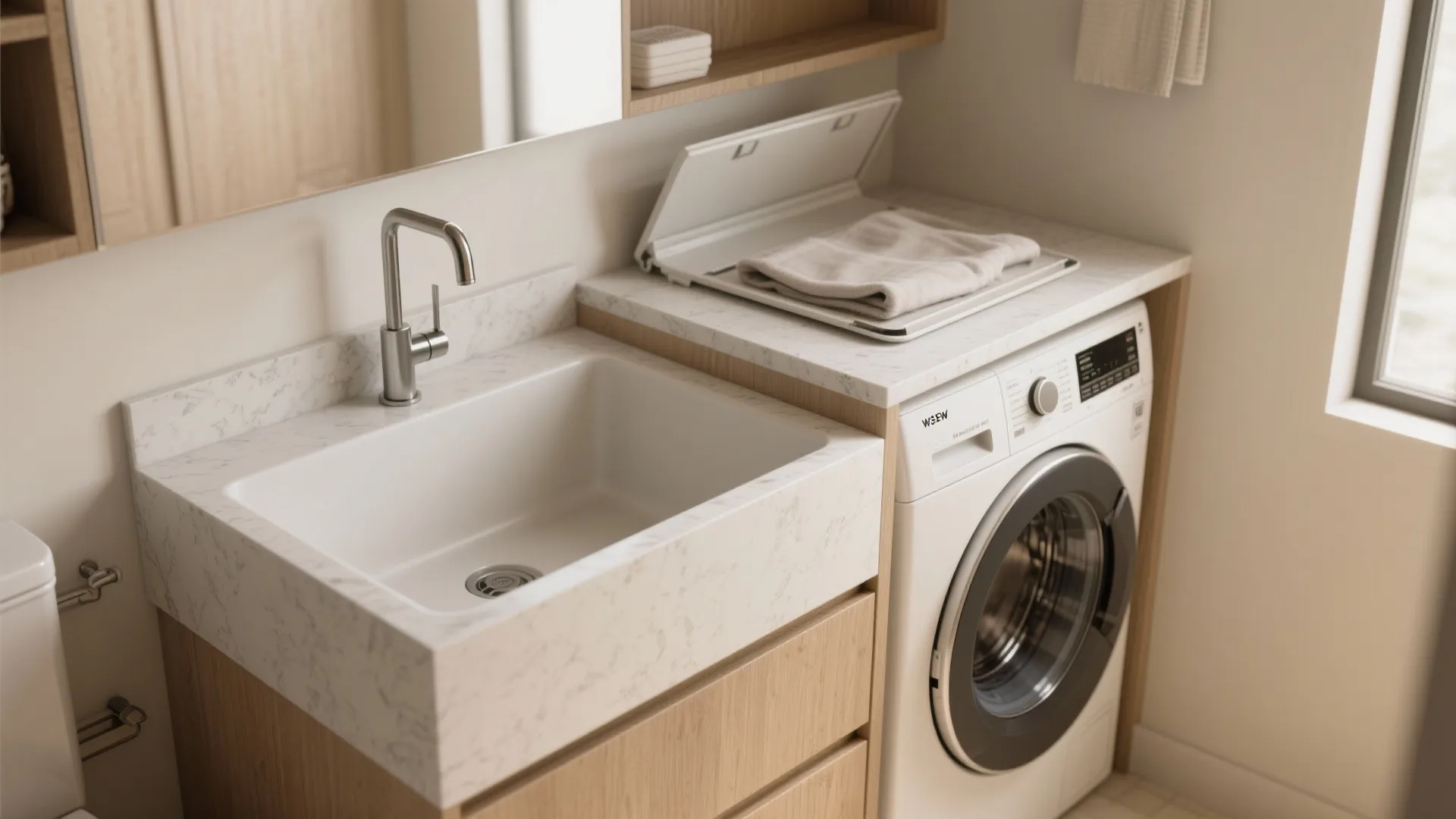 2. Combine basin and laundry prep in one sink area