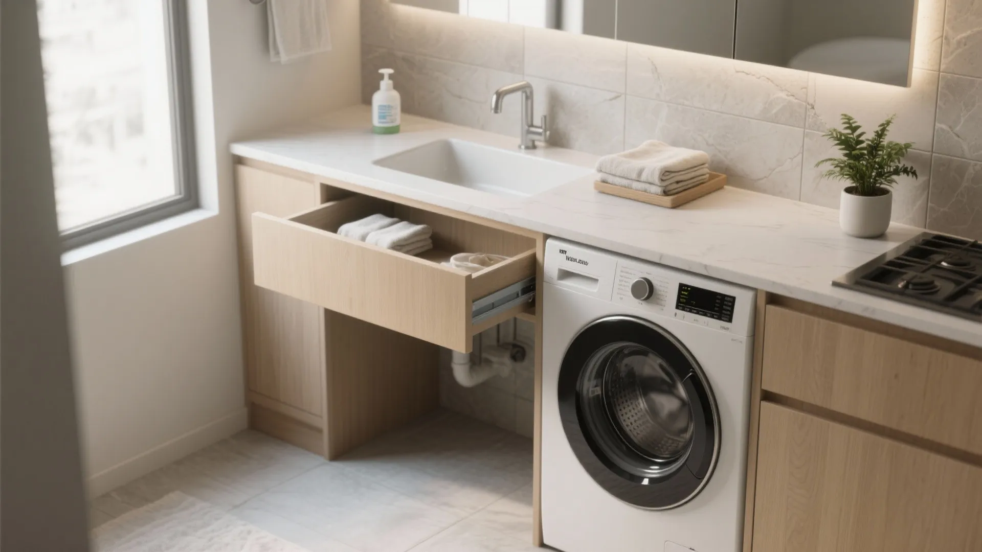 2. Sink-First Vanity with Built-in Laundry