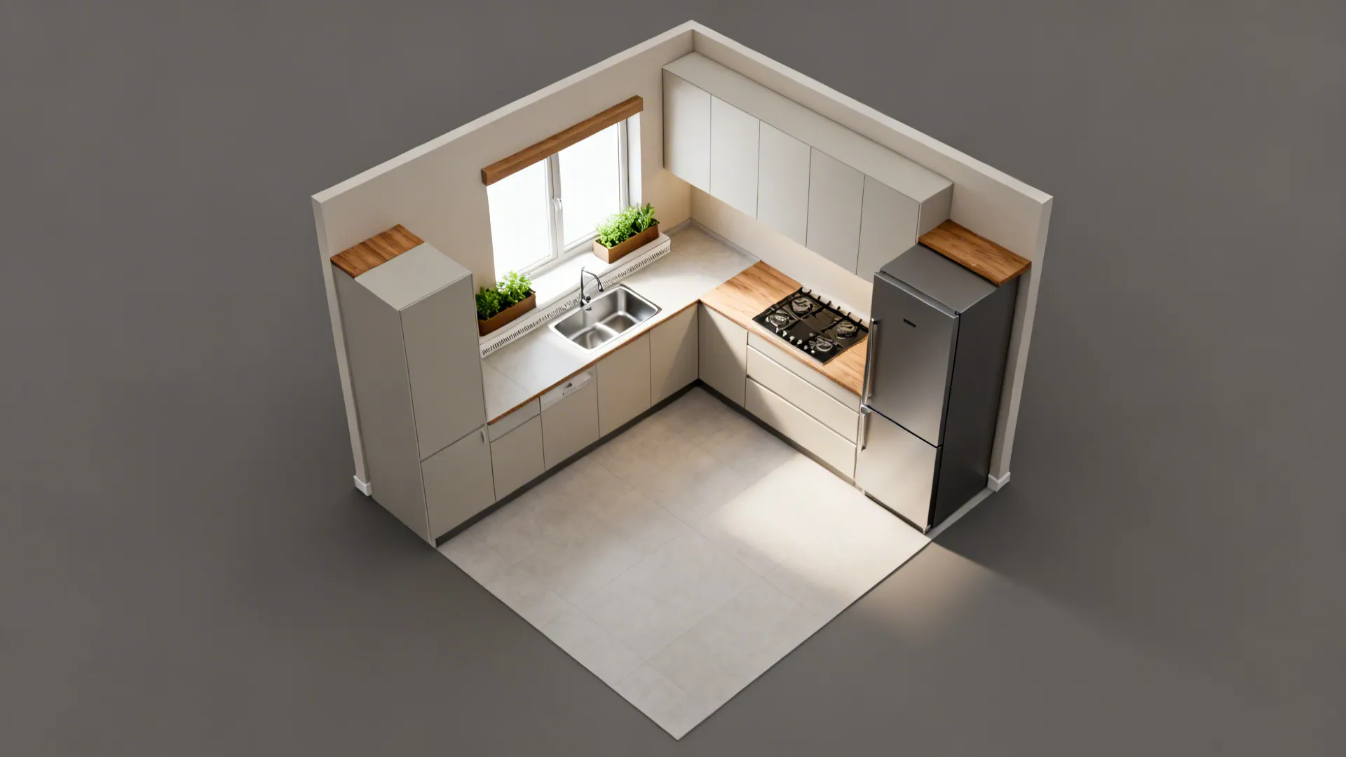 3) Sink-under-window, hob on the long run: smarter work triangle