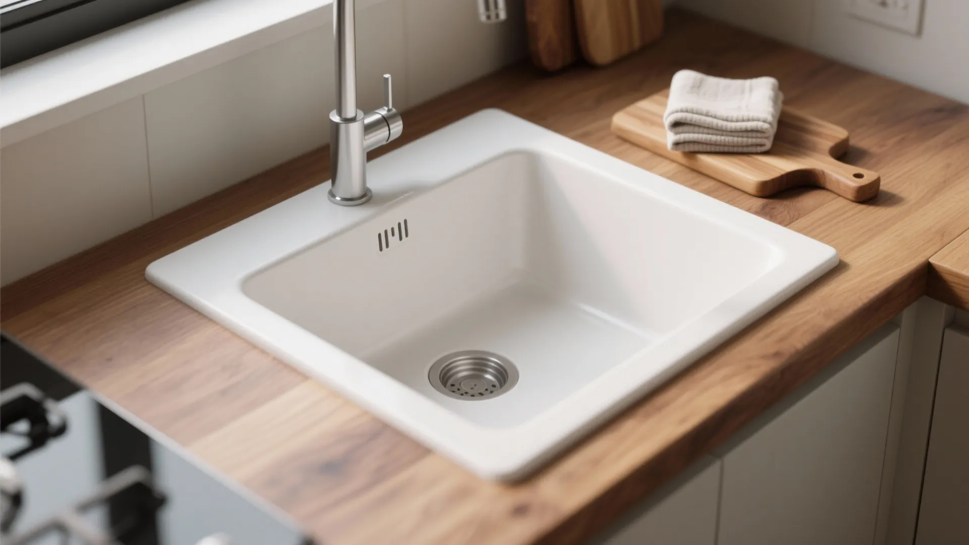 1. Pair a white undermount sink with warm wood countertops