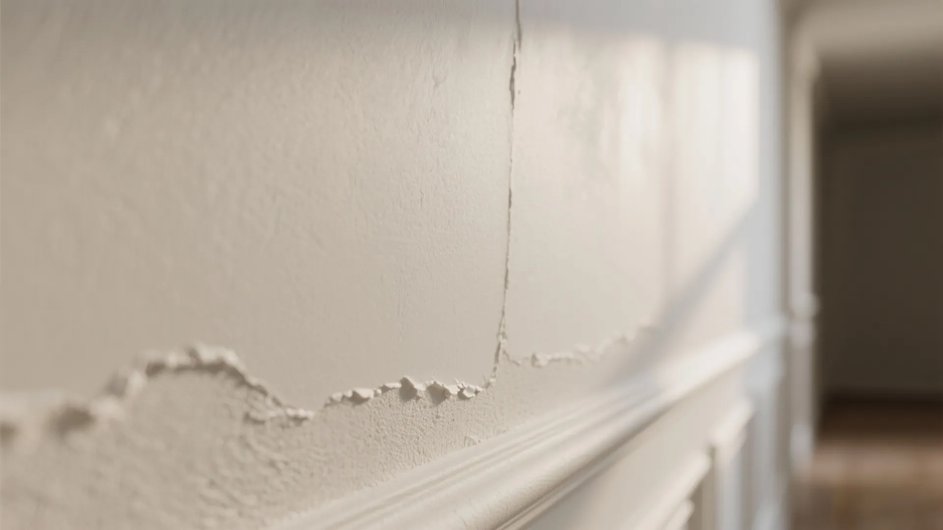 Close up view of fresh white putty being applied to a wall for home renovation