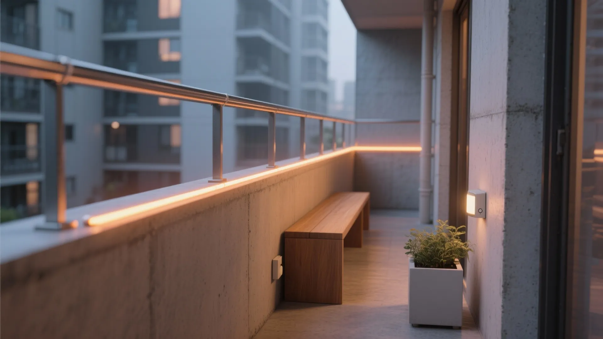 Minimal neon layering for skinny balconies