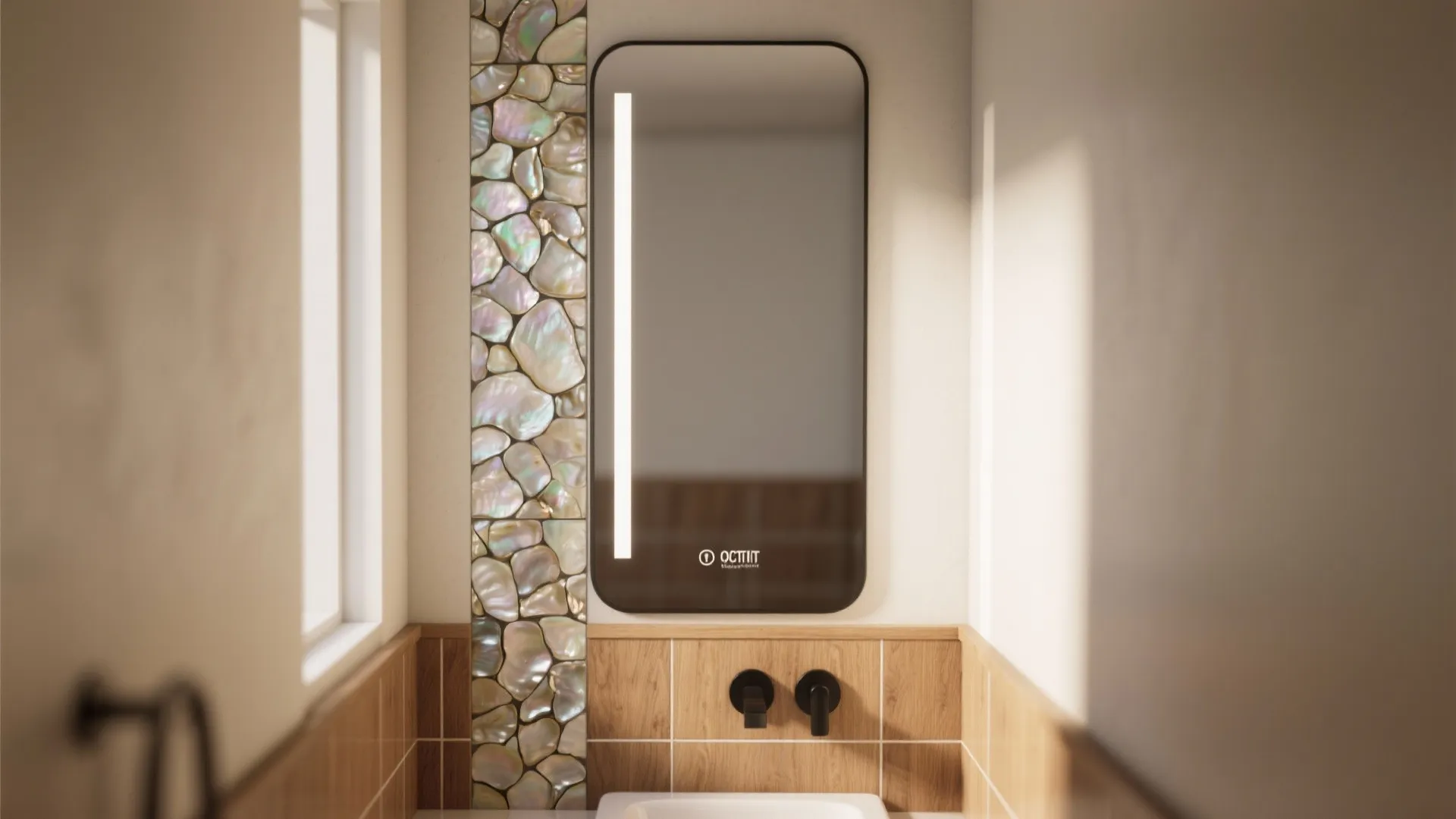 1. A skinny feature strip behind the mirror