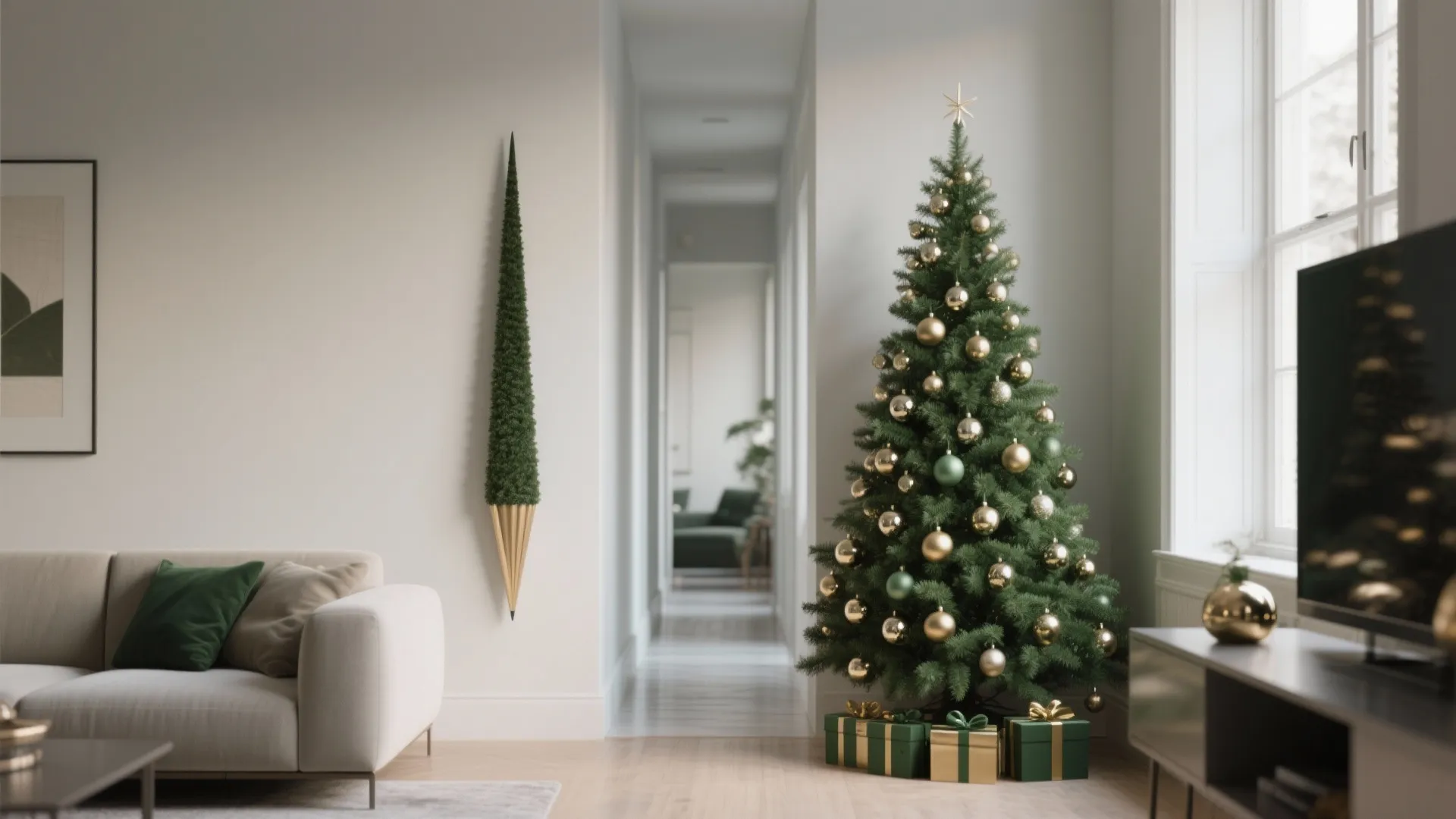 1. Choose a skinny or wall-mounted tree