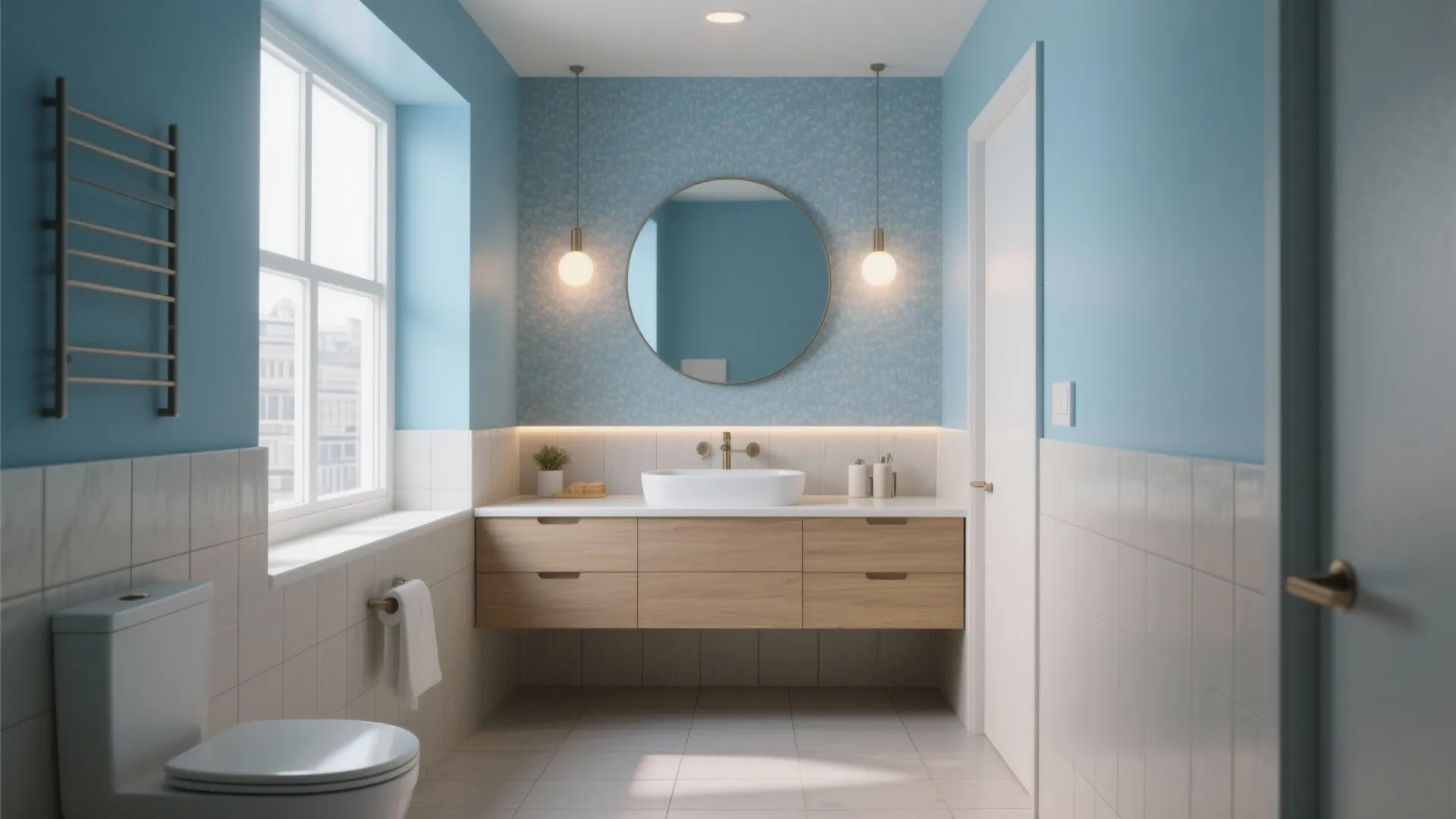 2. Sky-Blue Accent Wall