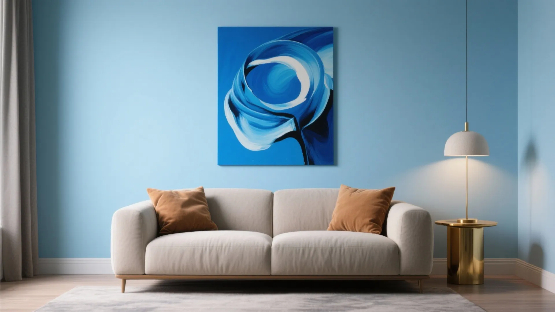 Create a sky blue accent behind a sofa or bed