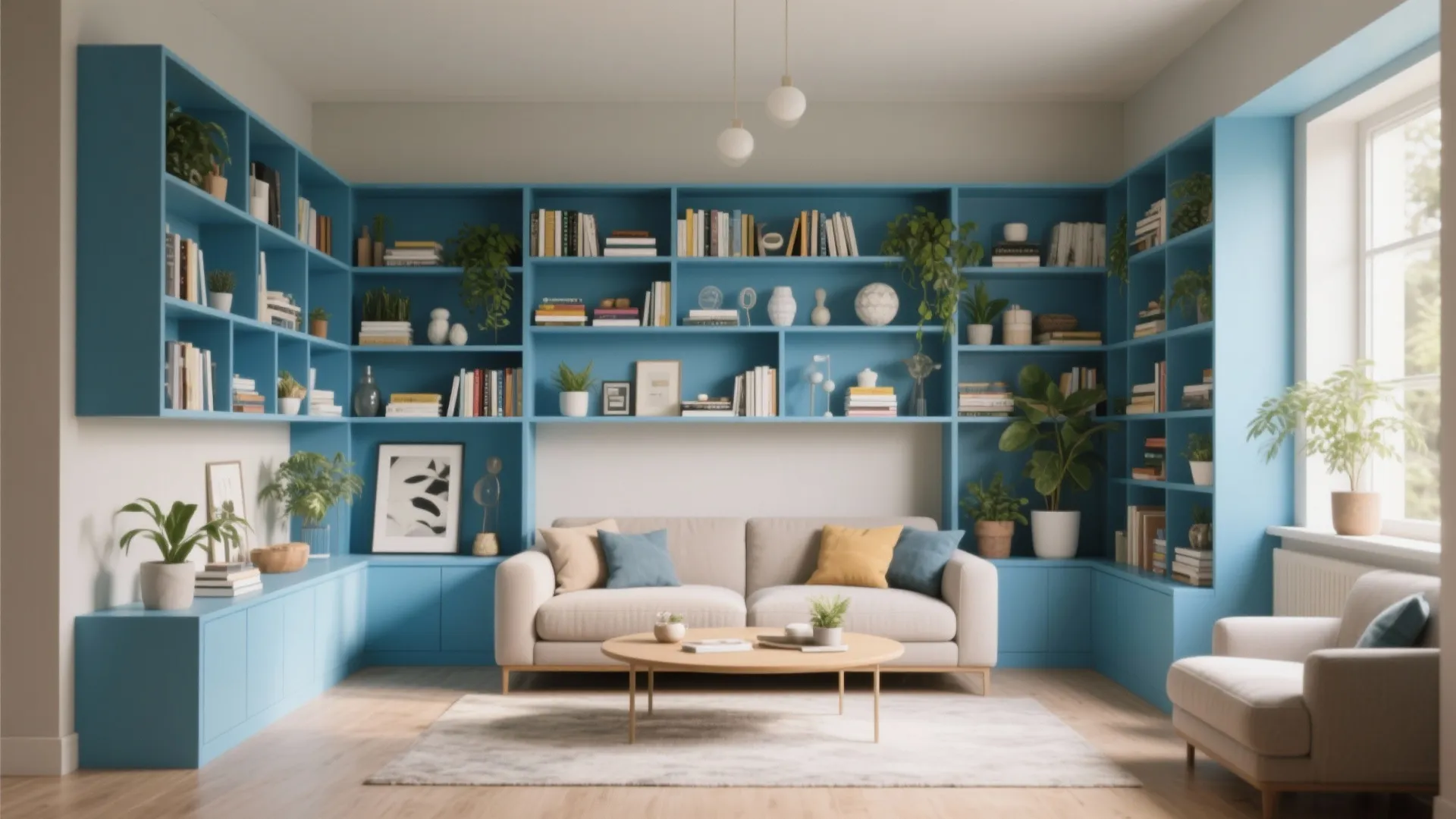7. Sky Blue Bookshelves