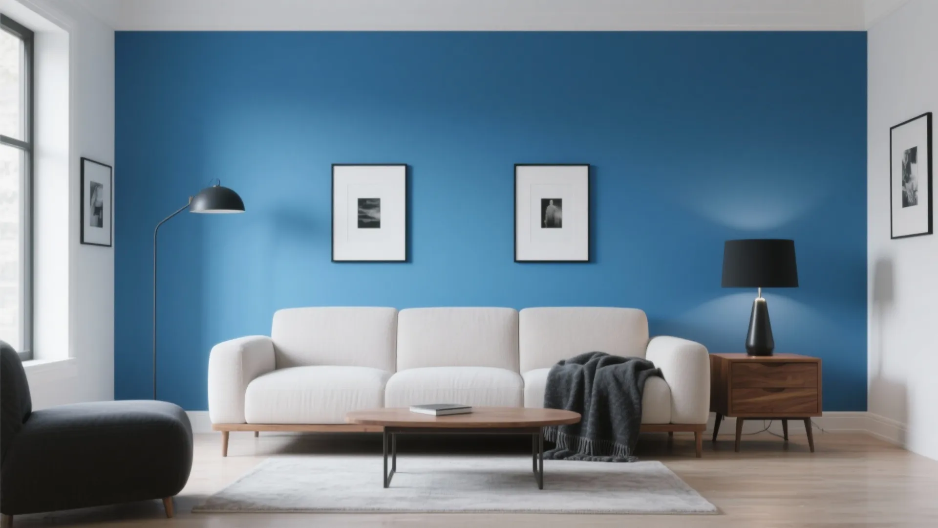Sky-Blue Walls with High-Contrast Accents