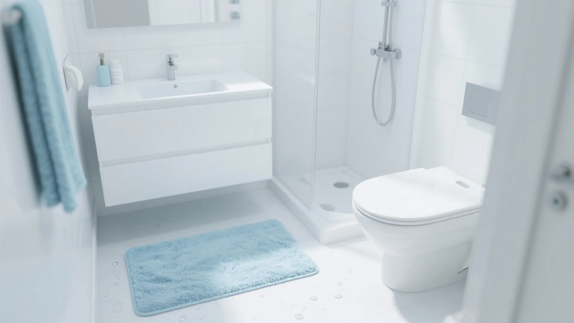 3. Soft sky blue bath mat for airy contrast