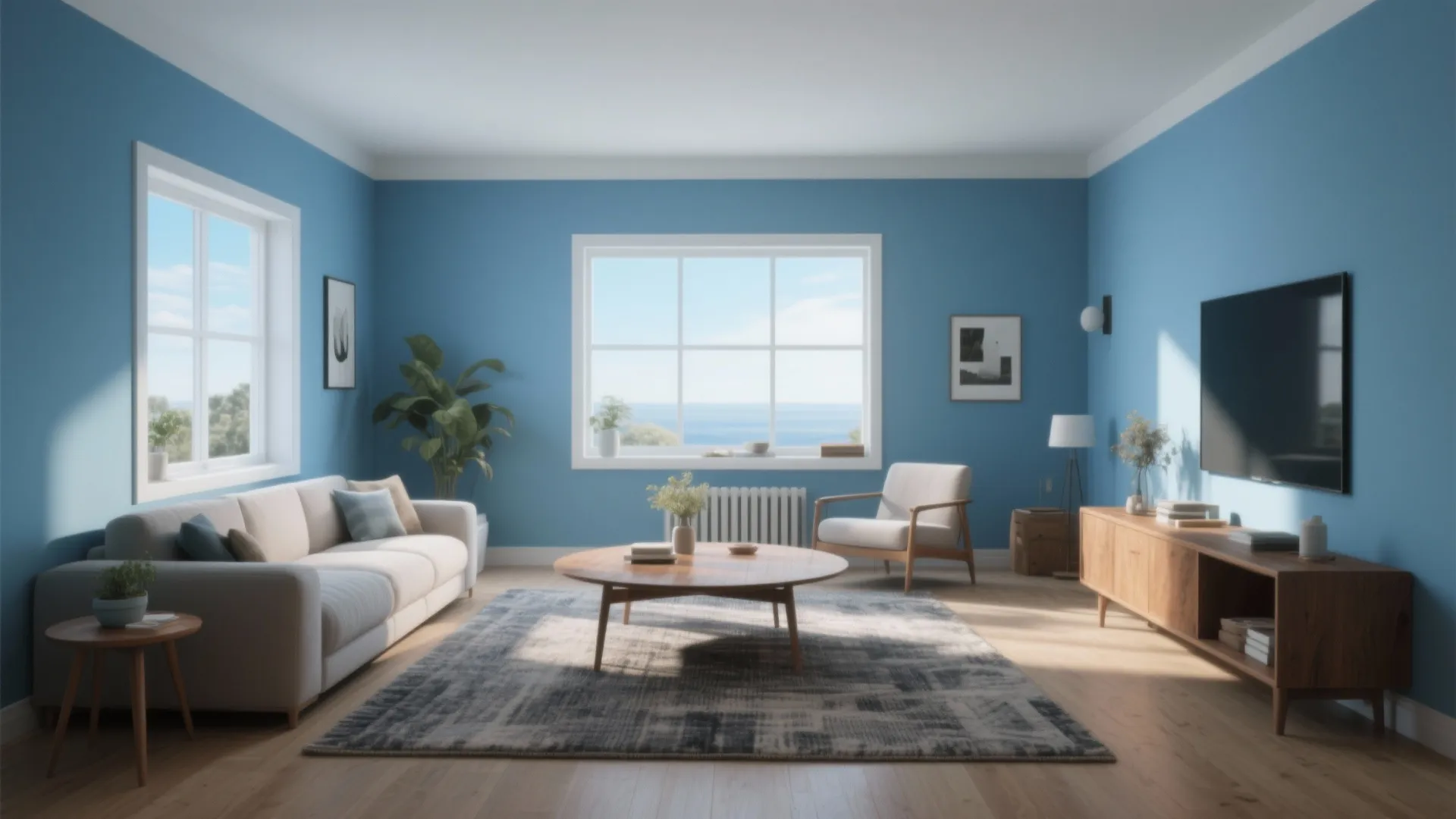 Use sky blue as the main color to visually expand a room