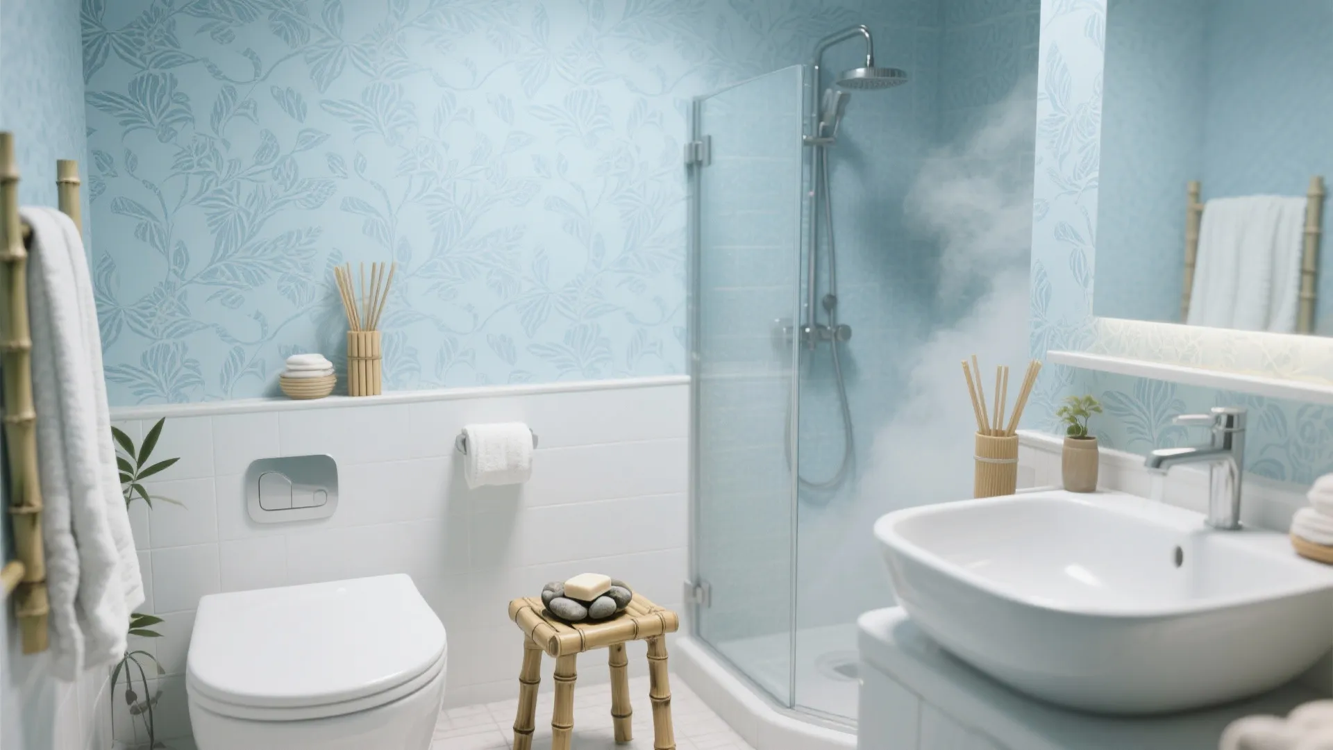 2. Soft Sky-Blue Pattern for a Spa Feel