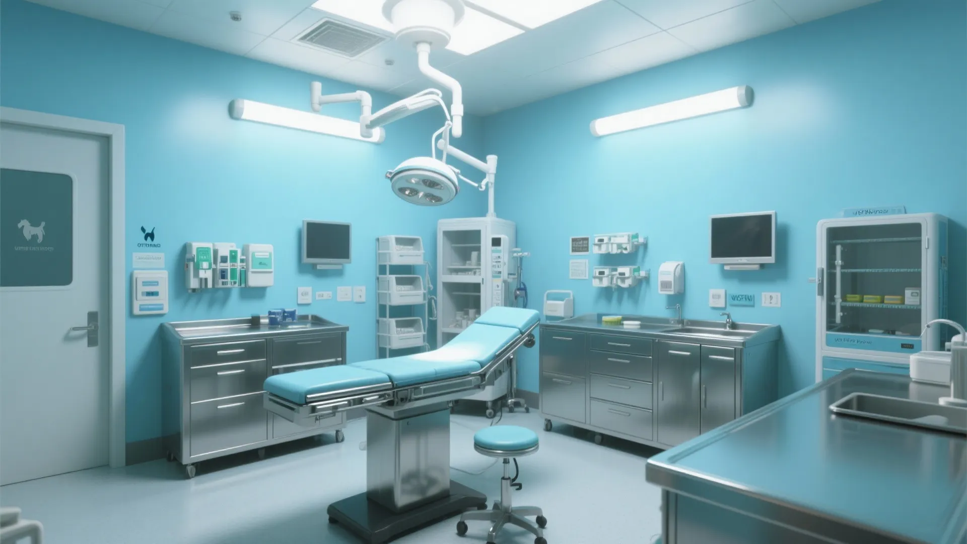 Surgical prep area with soothing sky blue walls
