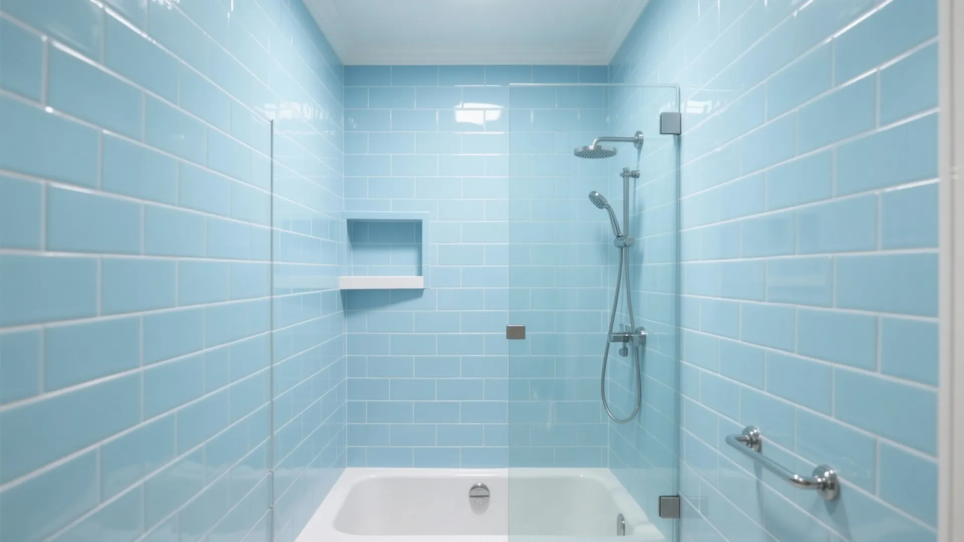 Sky-Blue Vertical Subway Tiles