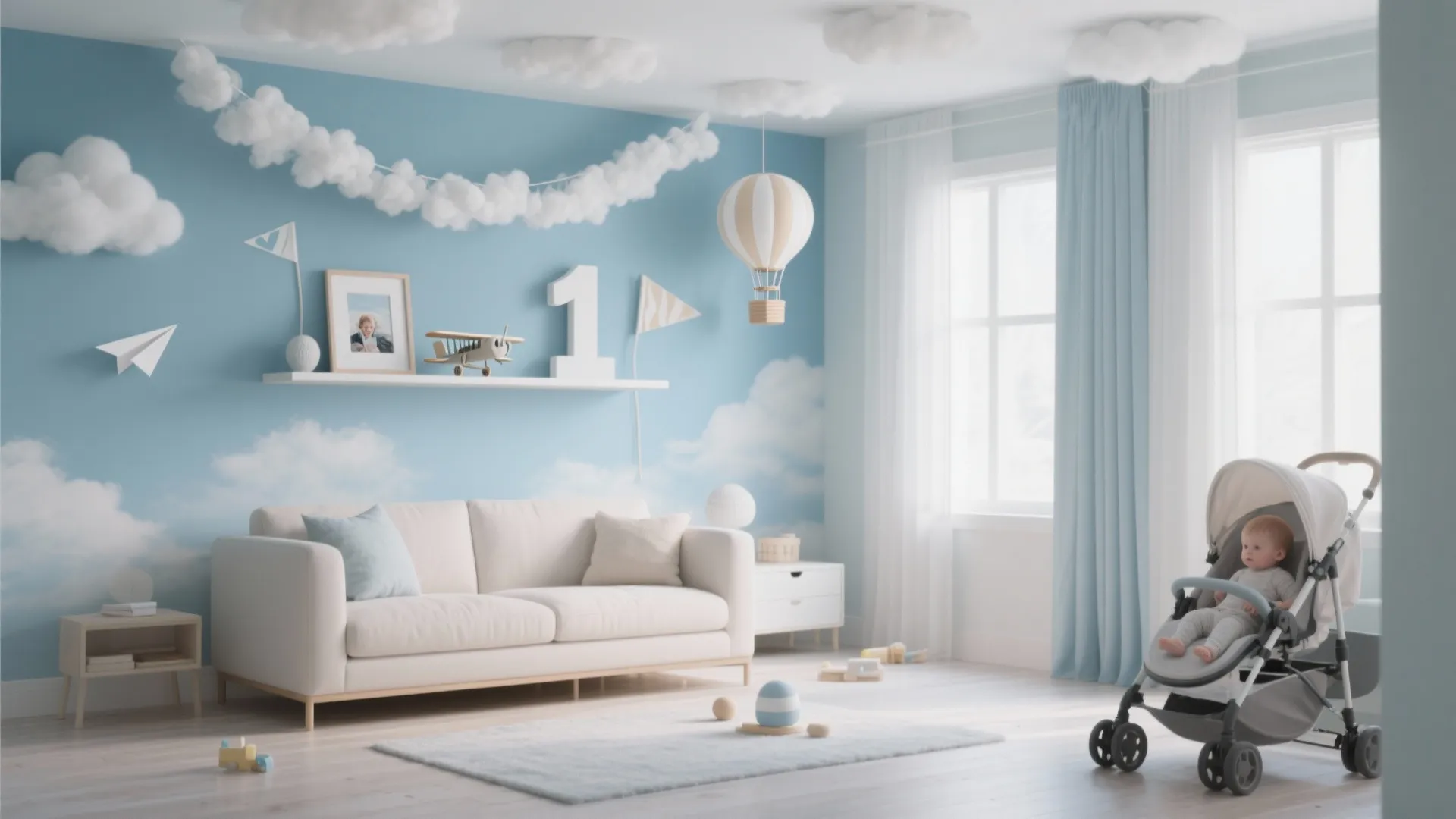 Sky-Themed Ceiling & High Shelf Styling