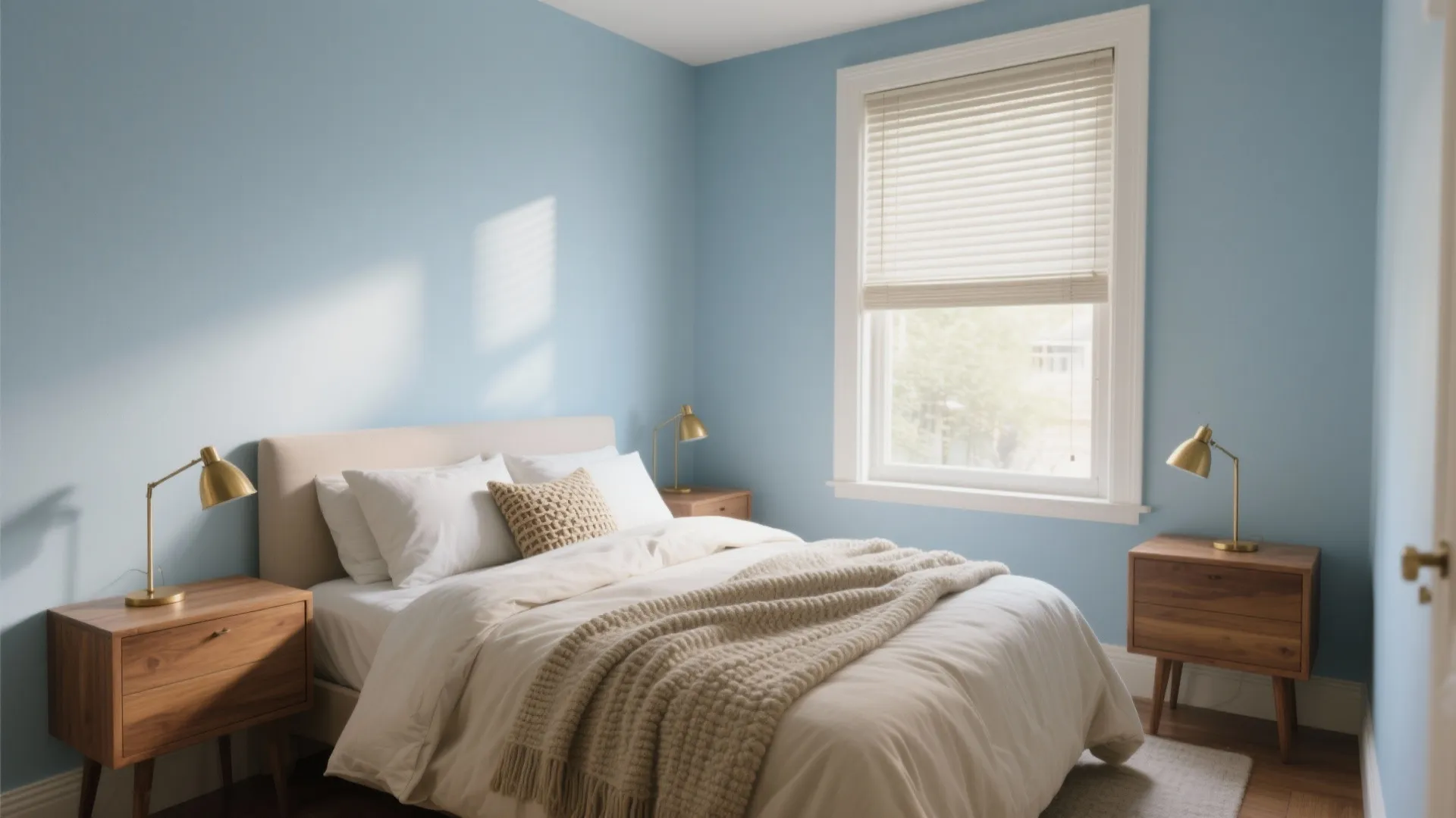 Serene Sleep Space: Sky-Blue Bedroom Layers