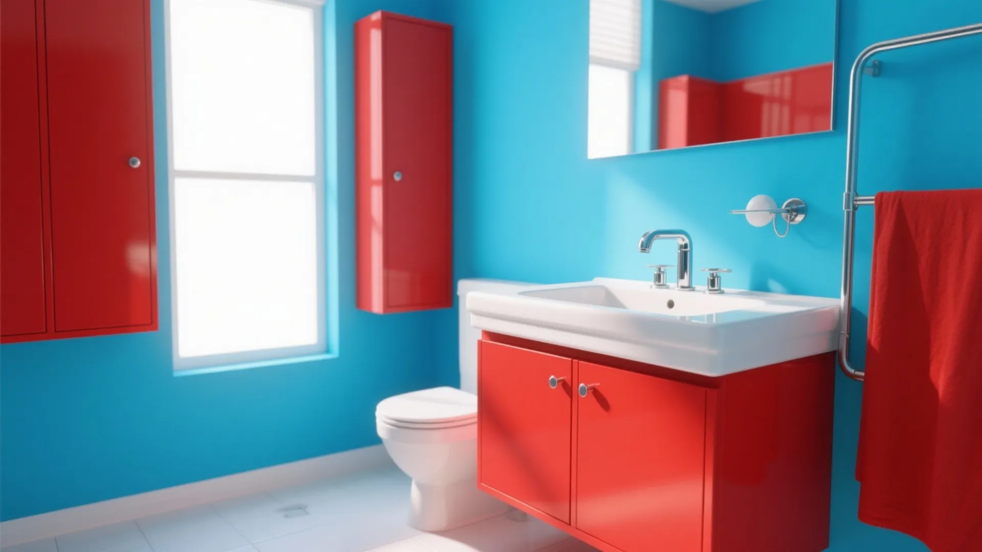 Tip 9: Sky Blue Walls with Crimson Storage Units