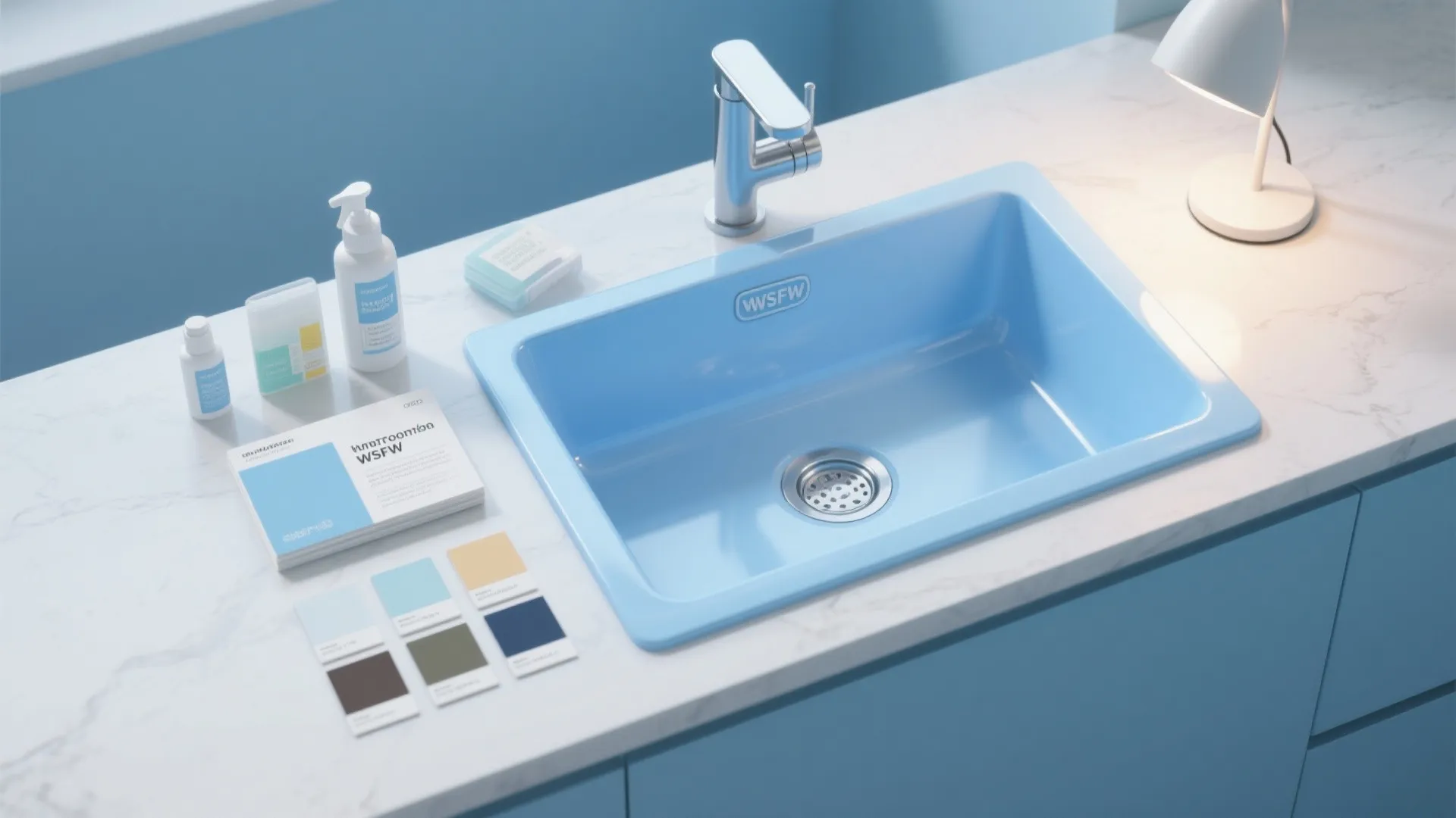 3. Sky-Blue Integrated Sink and Countertop