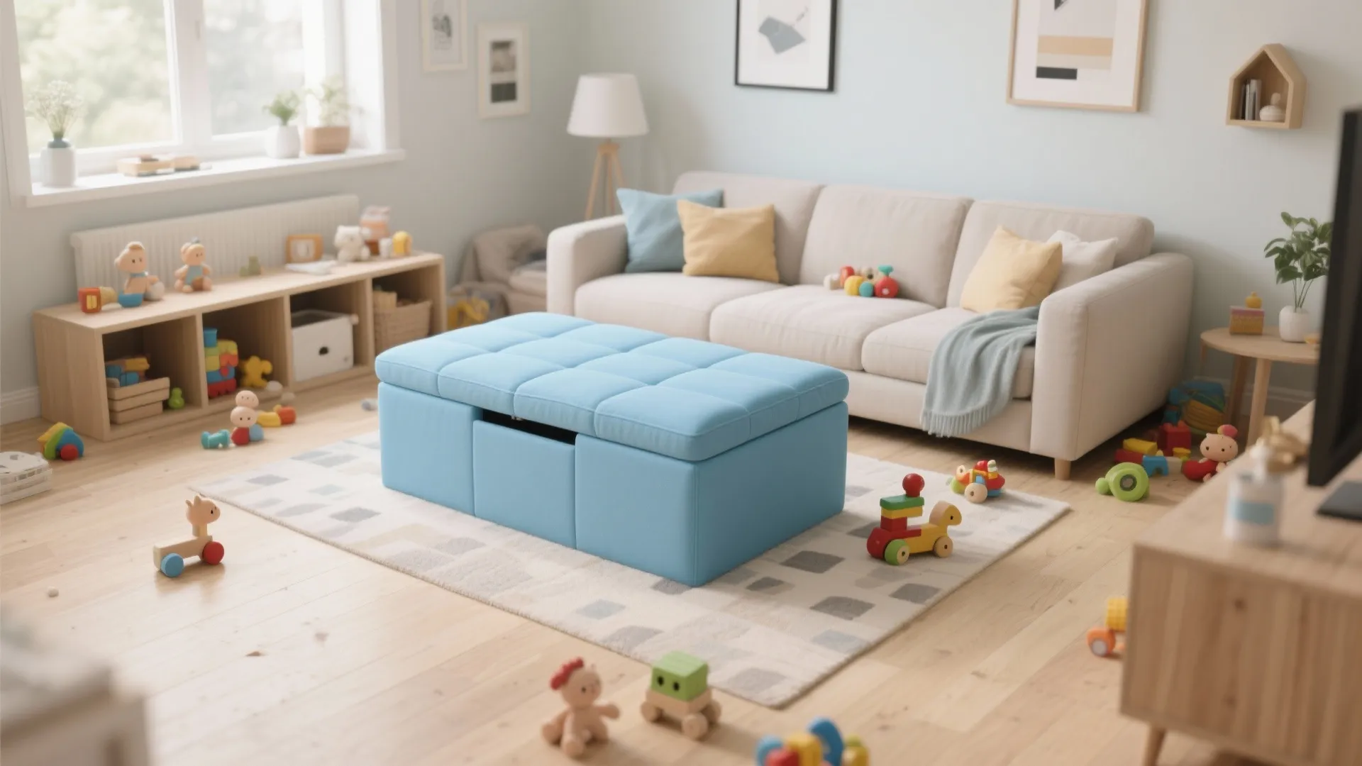 5. Sky Blue Ottoman with Storage