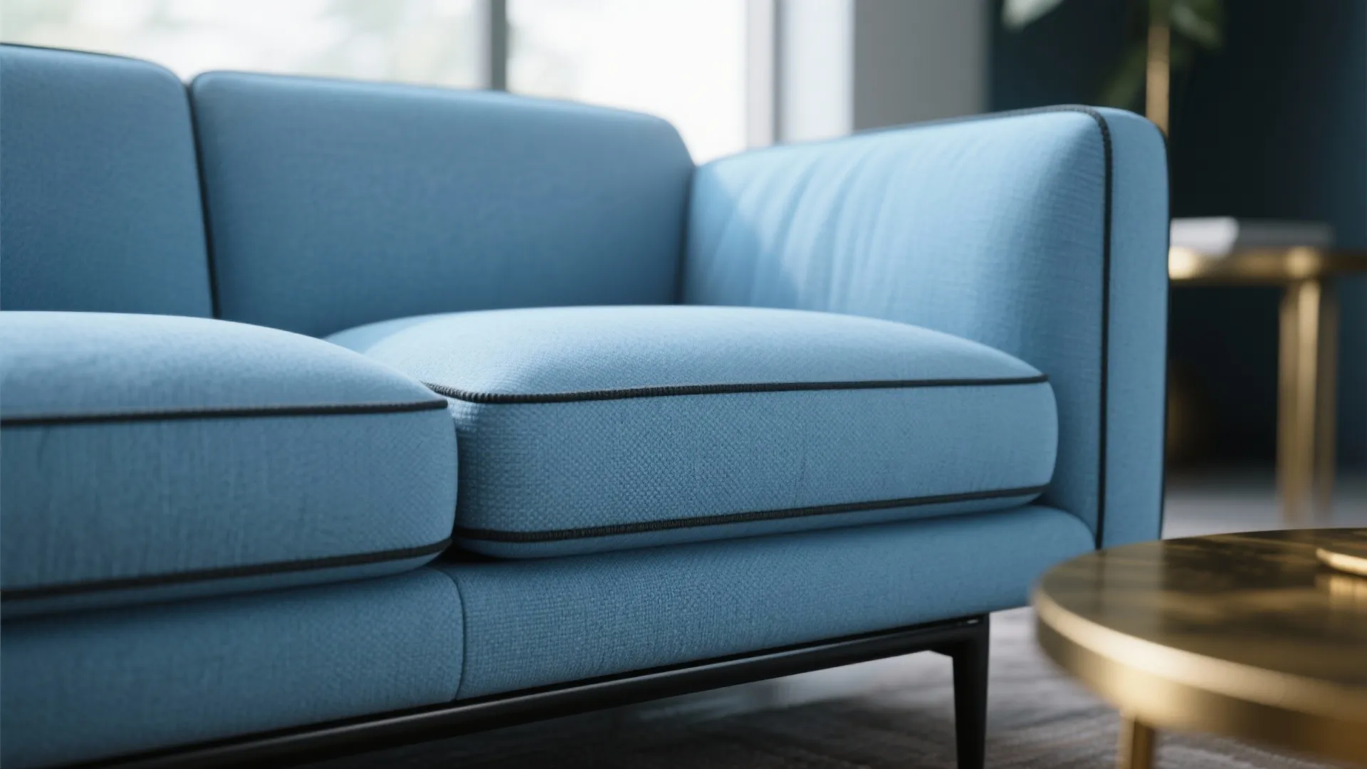 2. Sky Blue Sofa with Black Trim Details