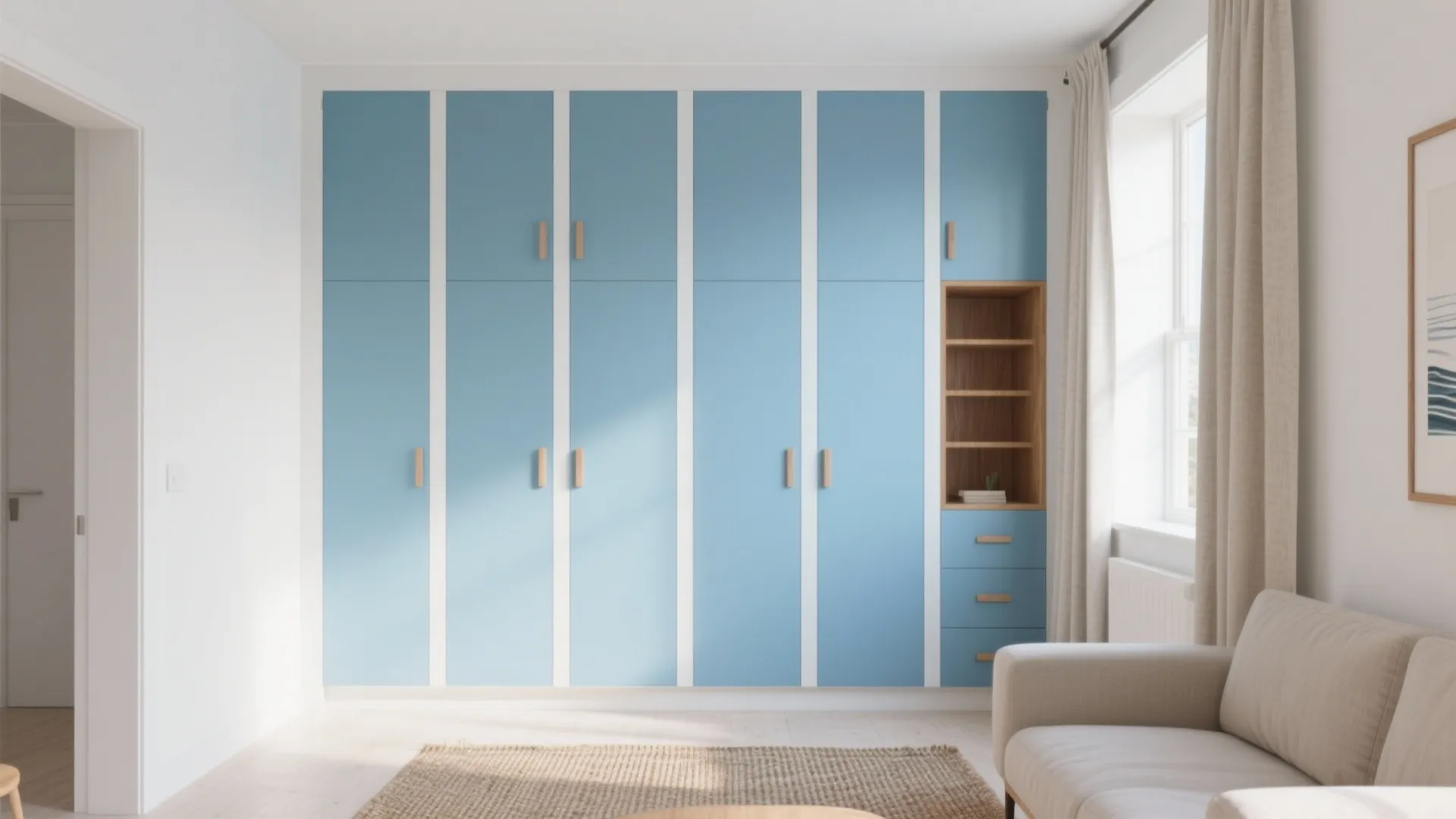 Sky Blue + White Minimalist Storage for Small Rooms