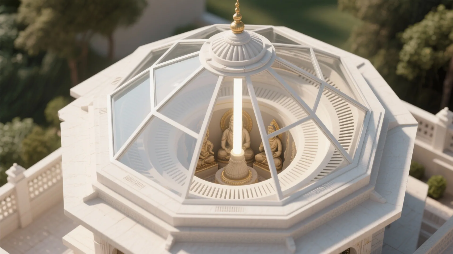 Top-down view detailing skylight, diffuser ring, and baffles for a micro dome.