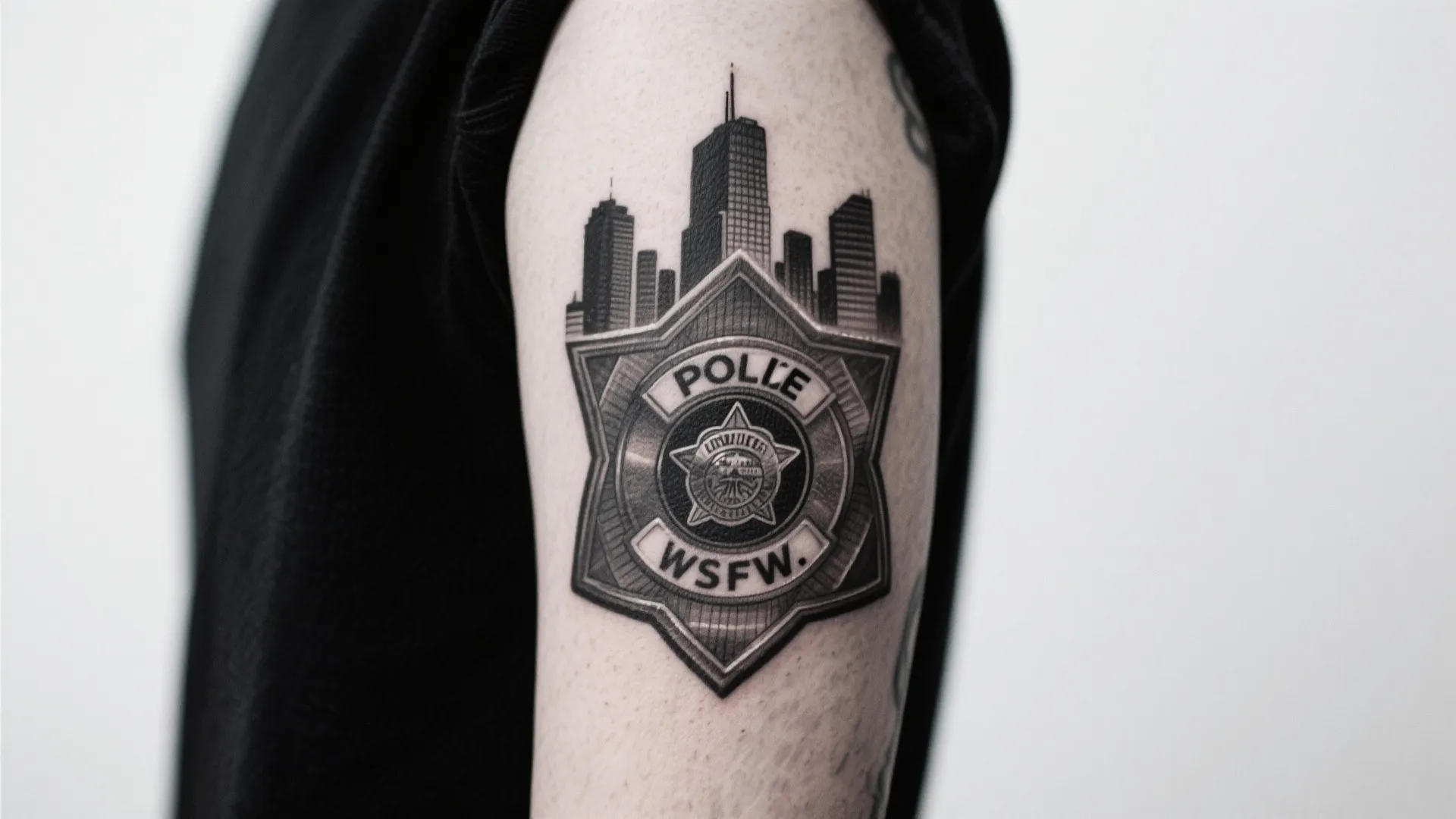 8. Urban Skyline with Badge Overlay