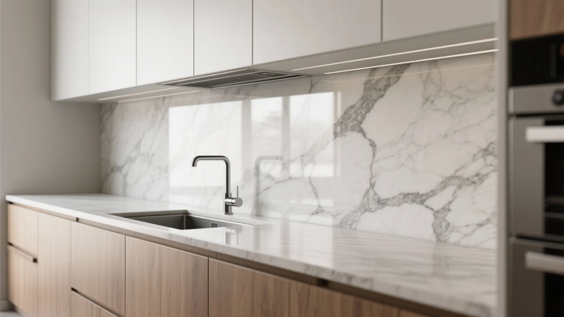 2. Full-Slab Stone Backsplash