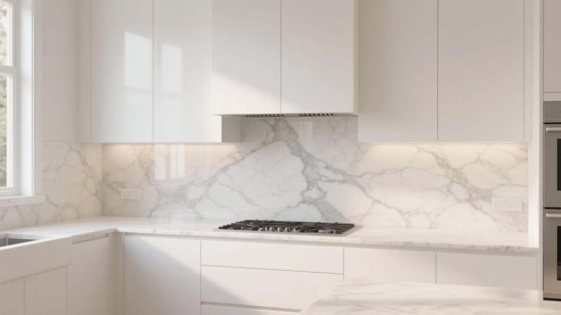 2. Full-height marble or quartz slab — sleek and seamless