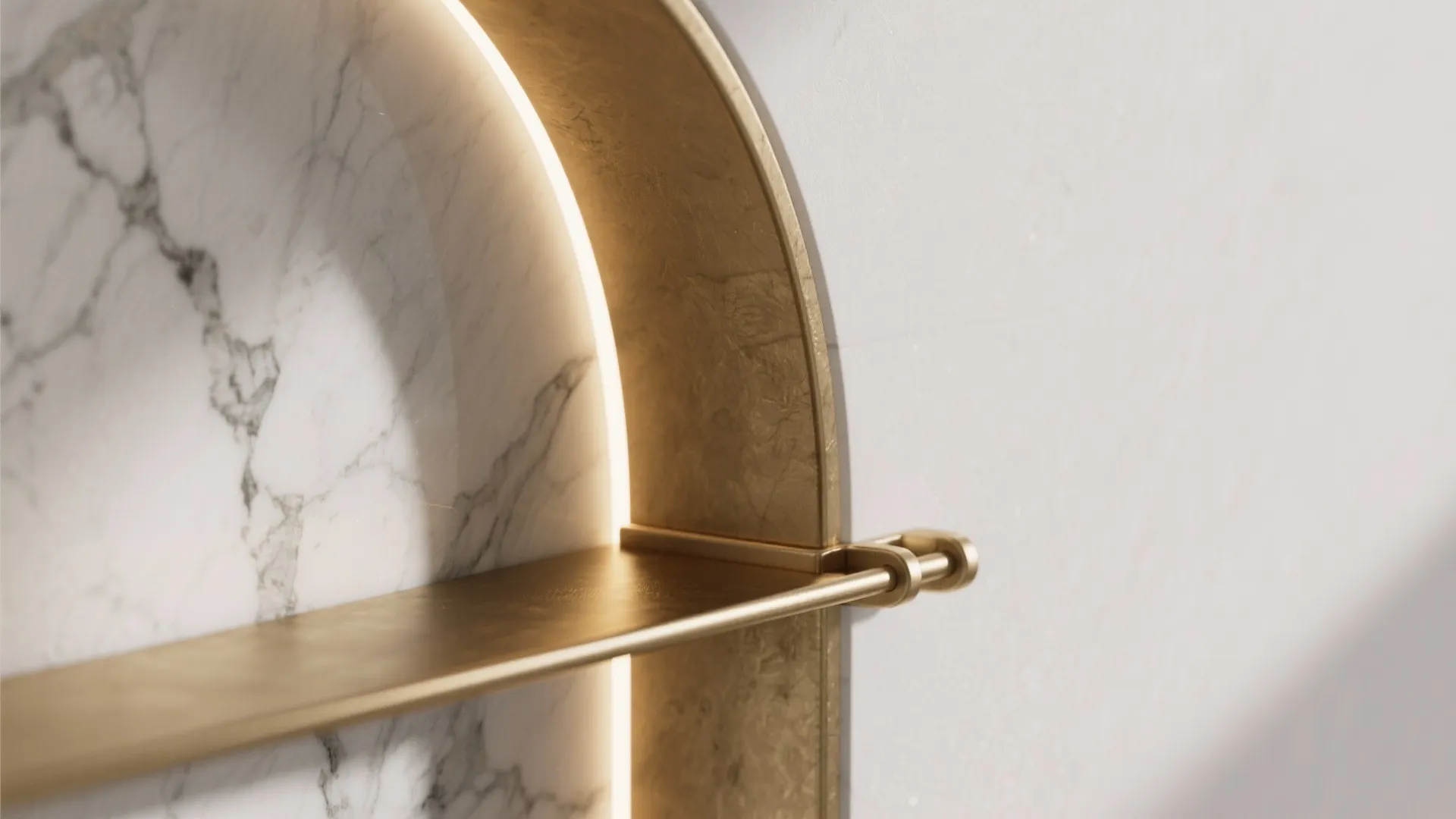 4) Stone or Porcelain Slab Backdrop With Brass Accents