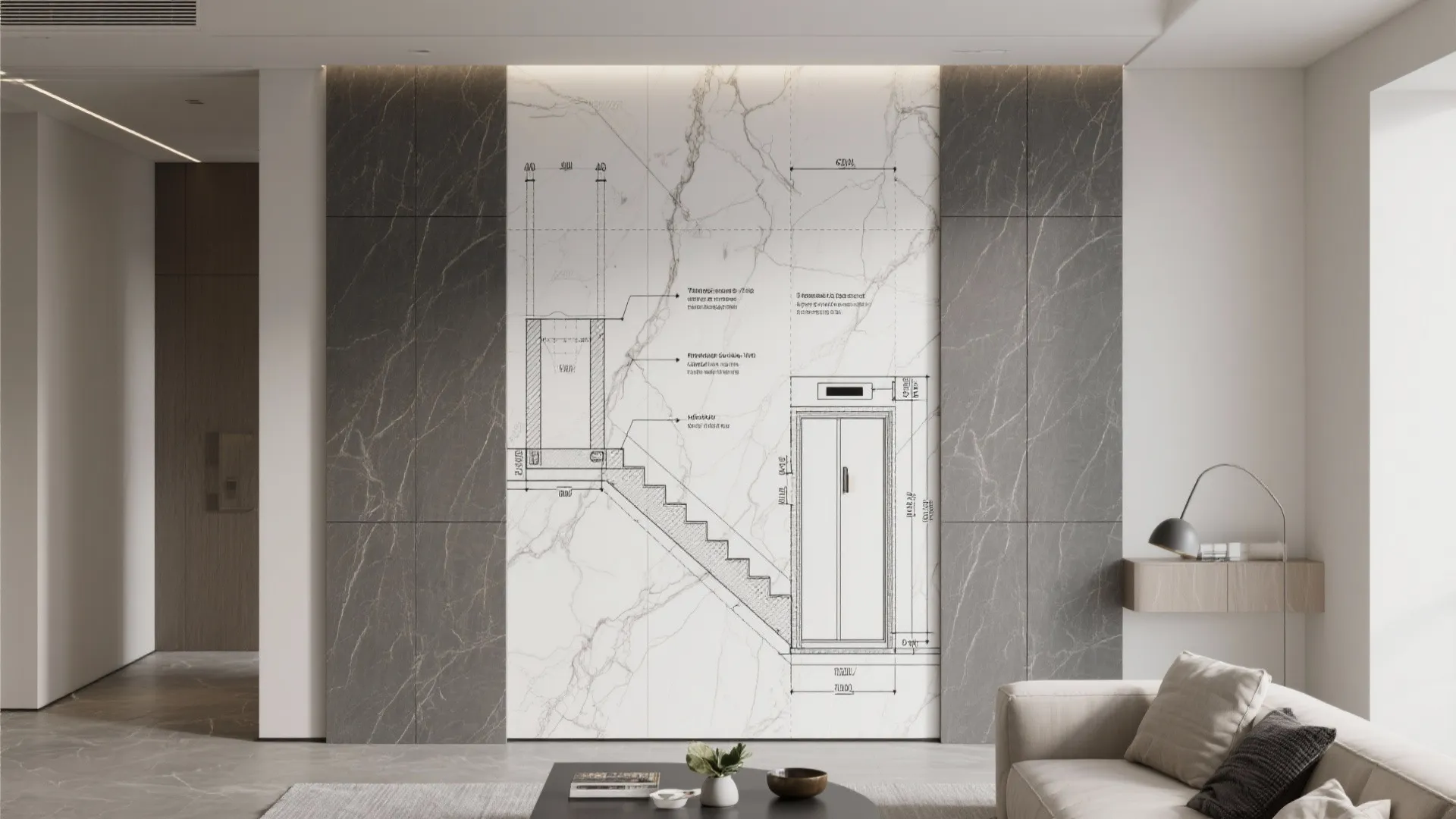 Large-format stone-look slabs for a gallery feel