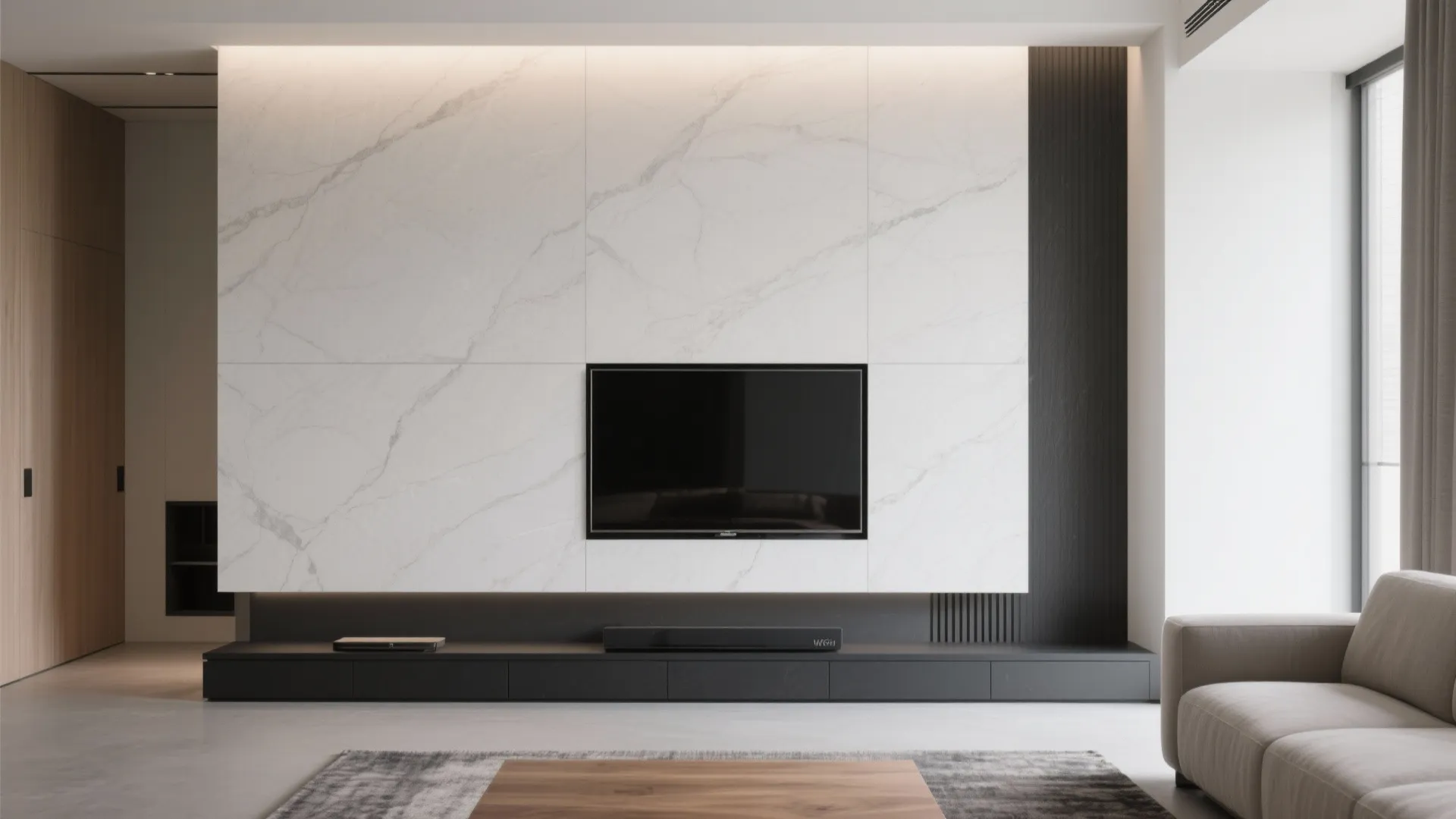 Large-Format Porcelain (or Sintered Stone) TV Wall