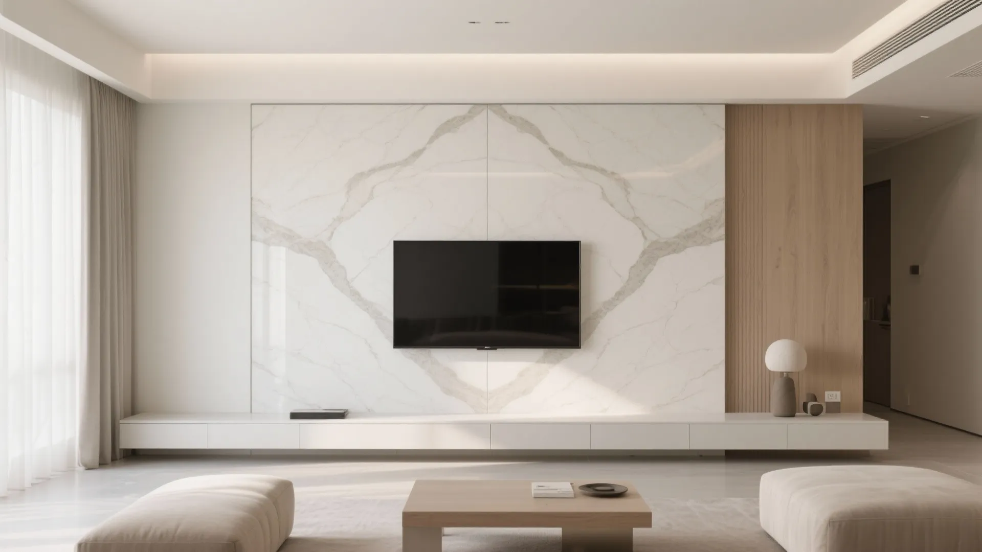Large-format porcelain slab feature wall