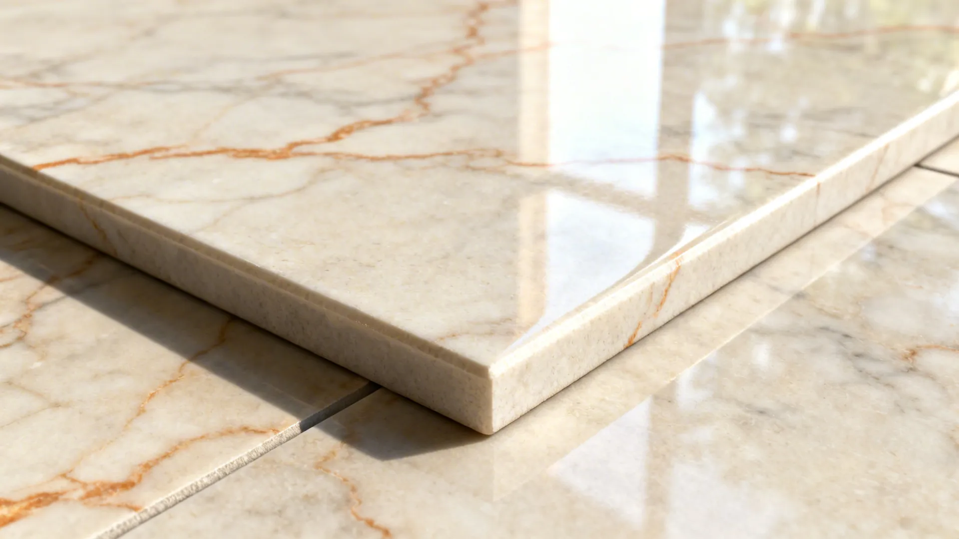 High backsplash with slab-look porcelain