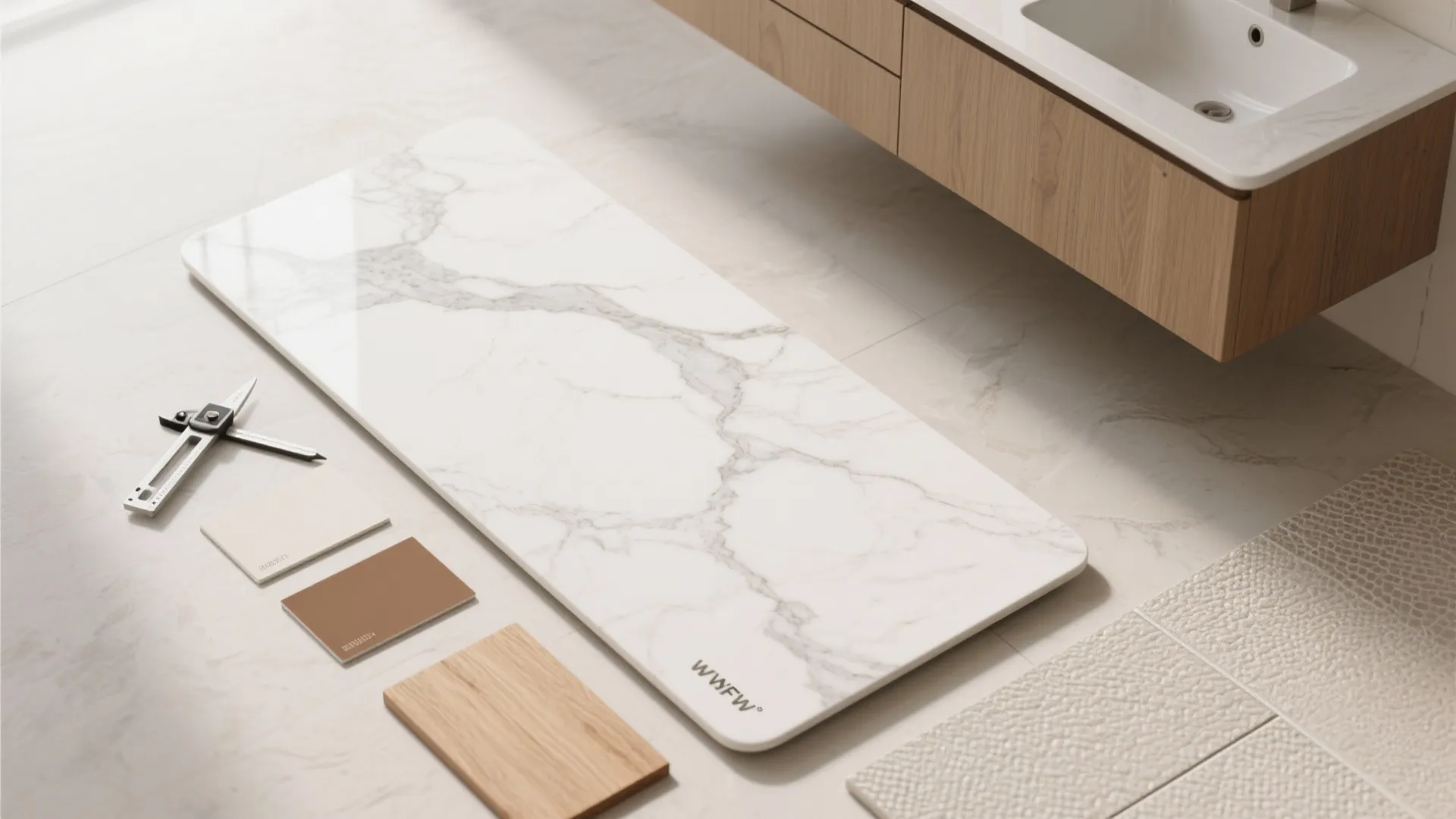 Large-Format Porcelain Slabs for Seamless Small Baths