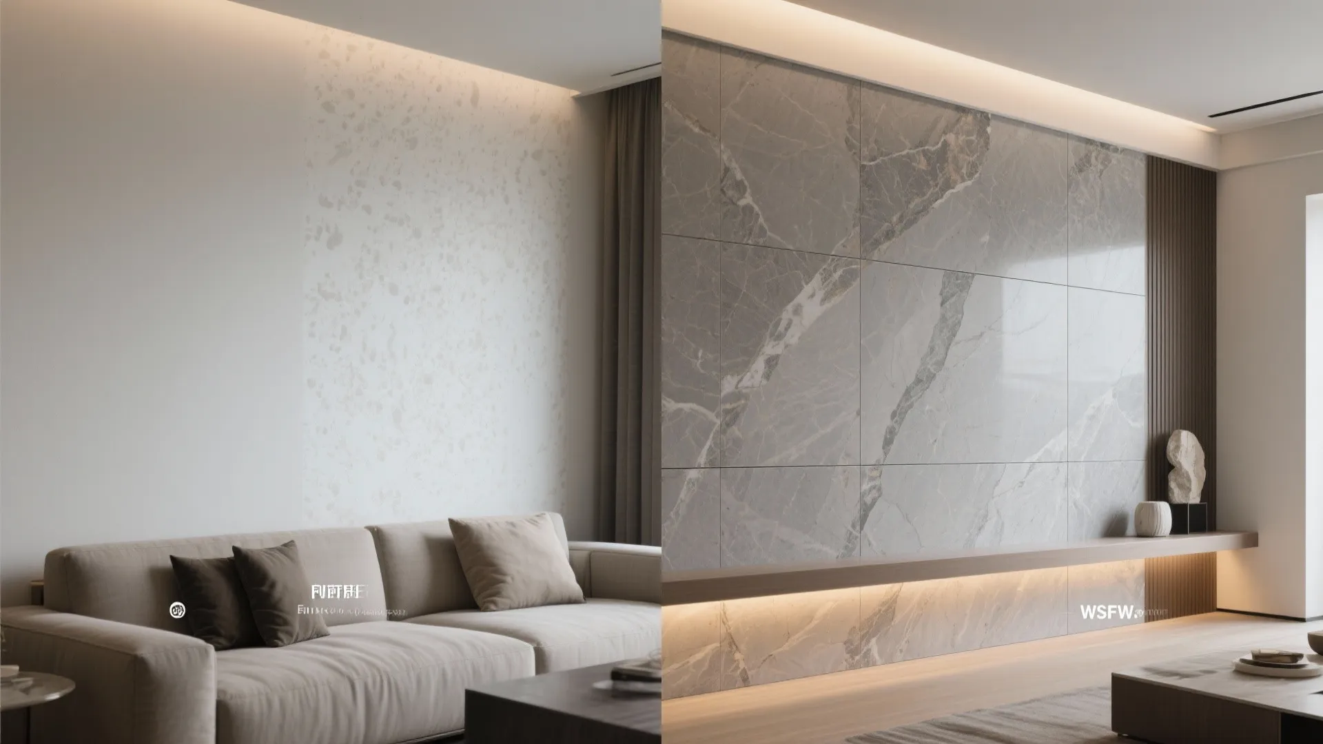 Large-format stone-look slabs for a gallery feel