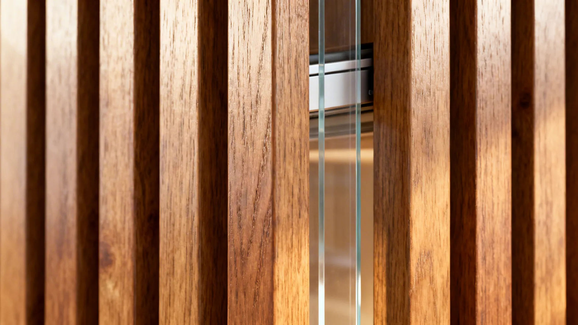 Biophilic Screen: Open Slats with Concealed Sliding Acrylic