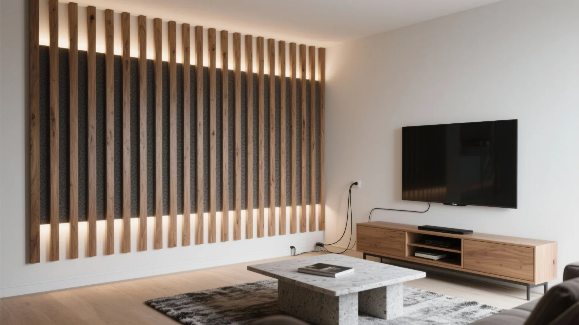 [Section: Idea 1] Vertical Slat Accent Wall With Soft Backlighting