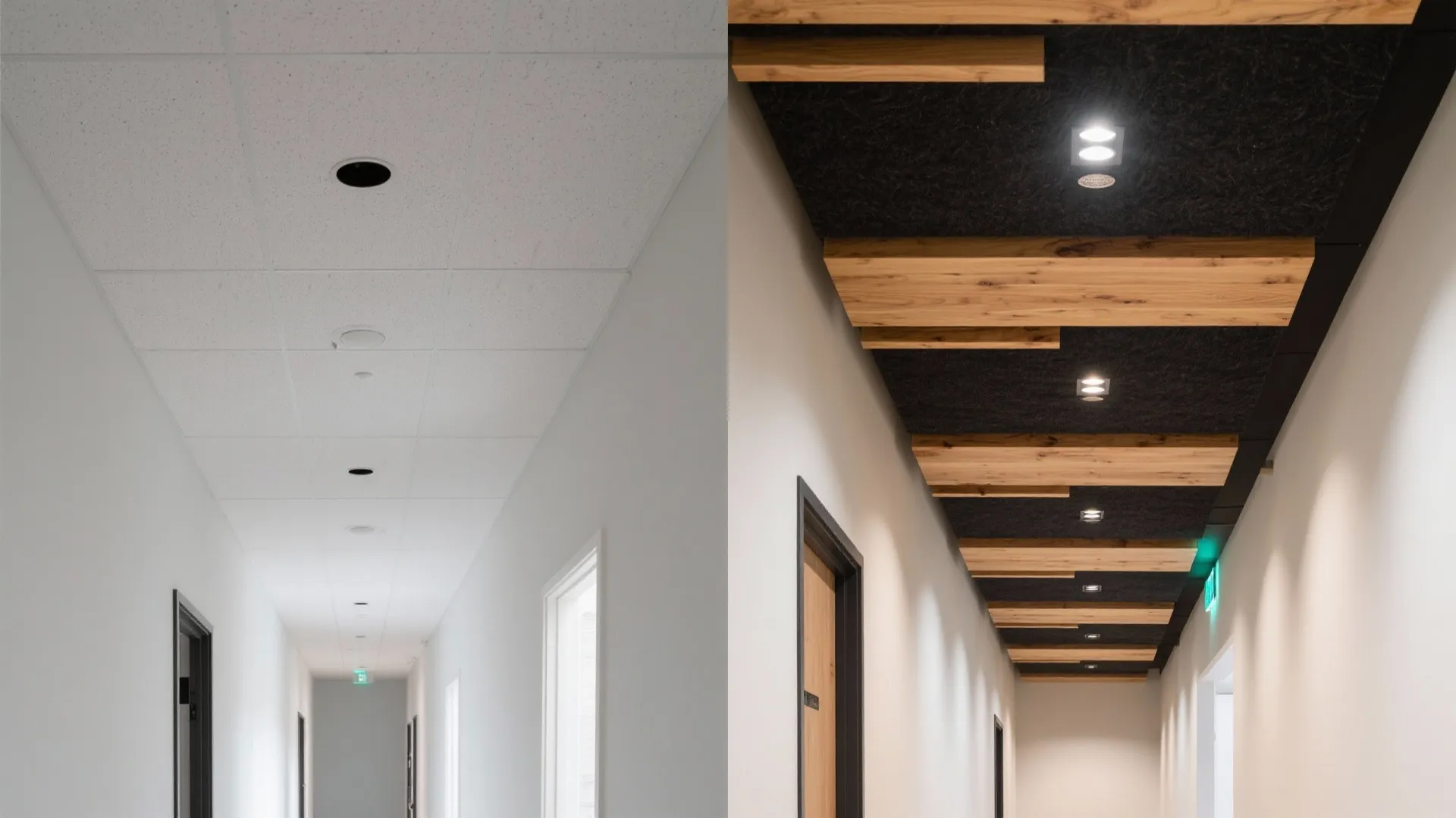 Warm Wood Slat Ceiling (Acoustic-Friendly)