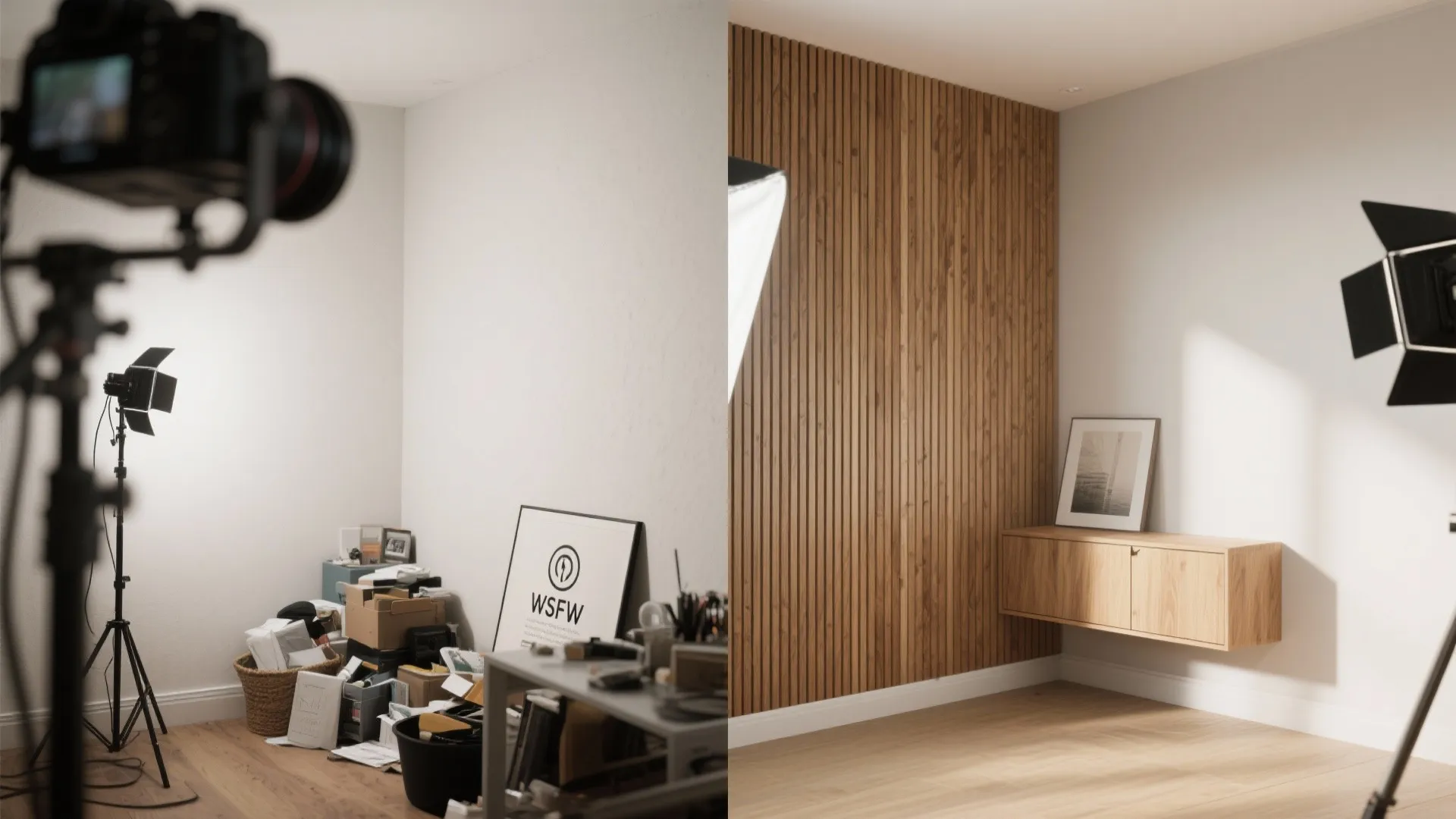 Minimal slat walls for storage and depth