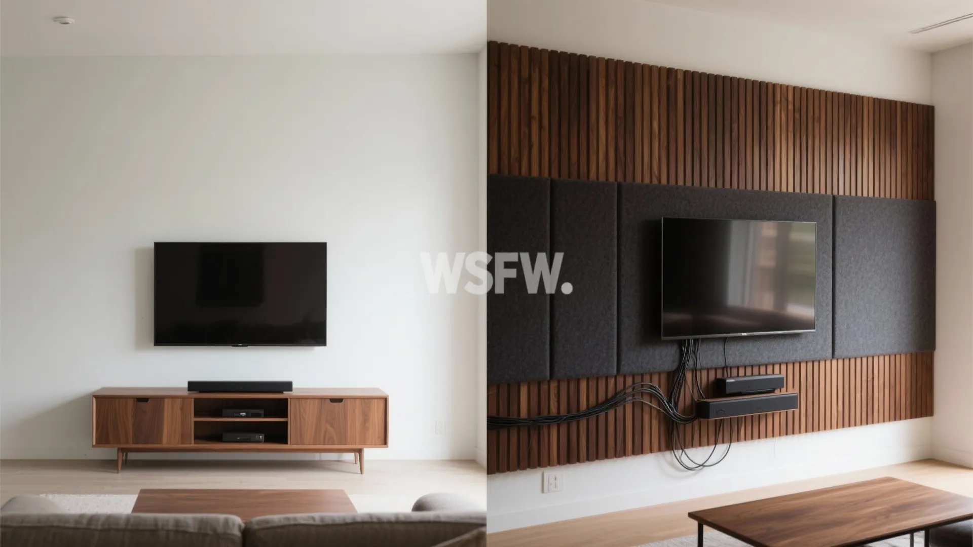 Acoustic Wood Slat Panels Behind the TV or Bed
