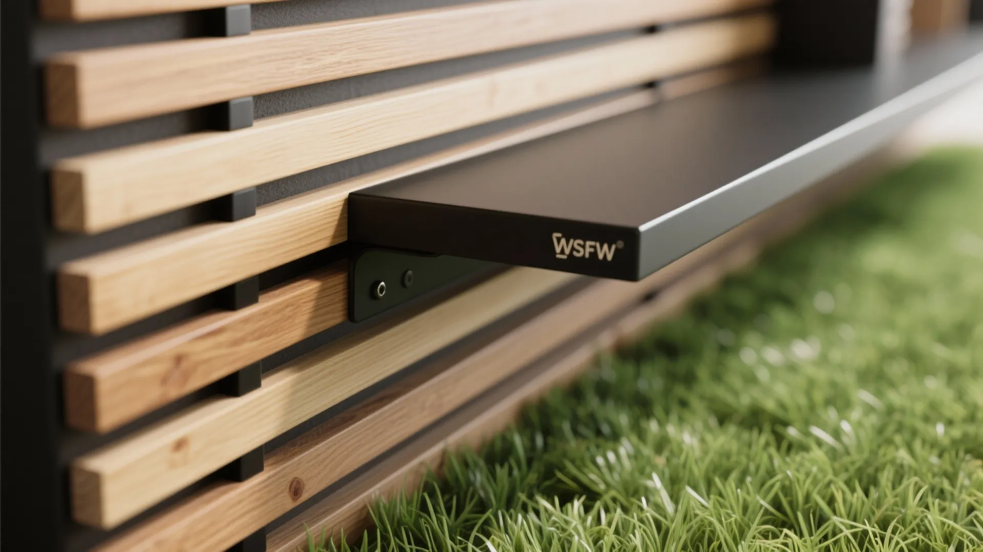 Warm wood accents with matte black details