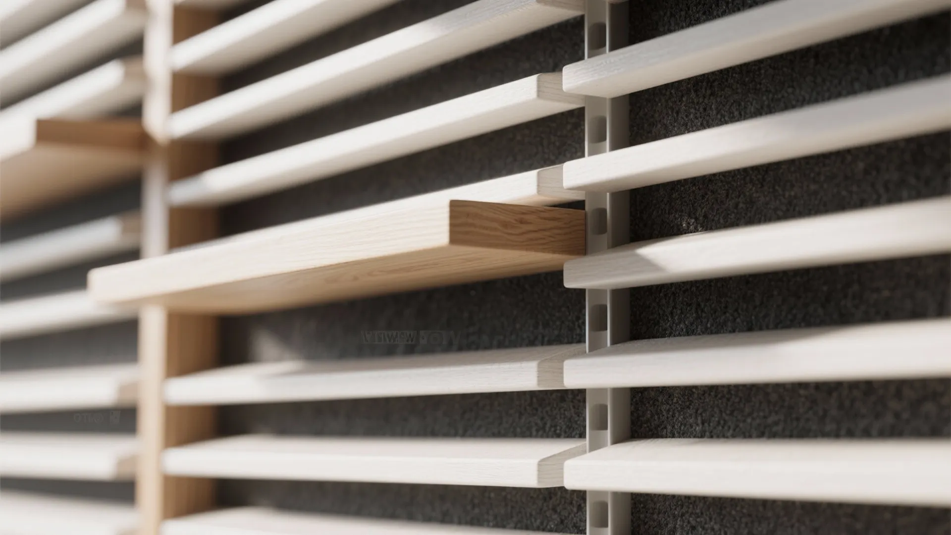 Slatted Wood Feature Wall with Integrated Shelves