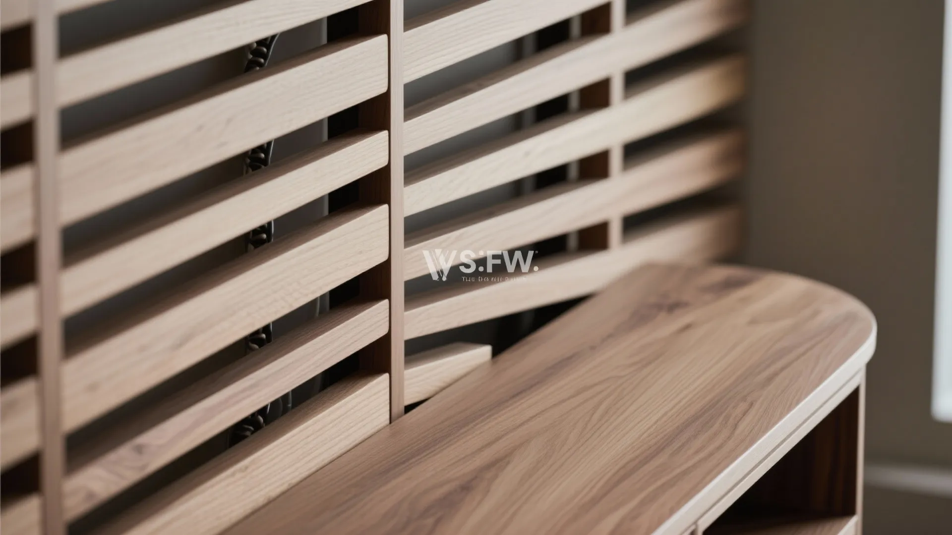 Minimal Slatted Wall with Floating Console