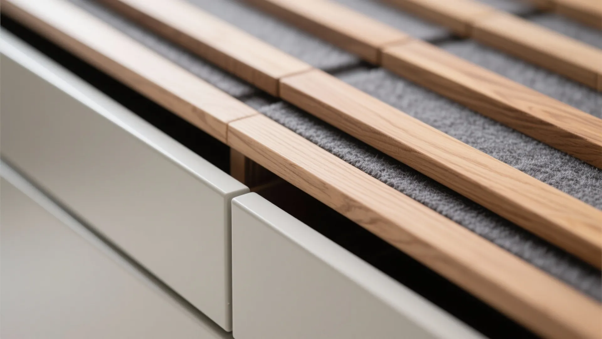 Textured wood slats with matte lacquer accents