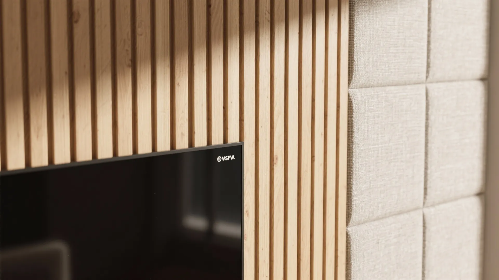 Textured Paneling: Slatted Wood or Fabric-Wrapped