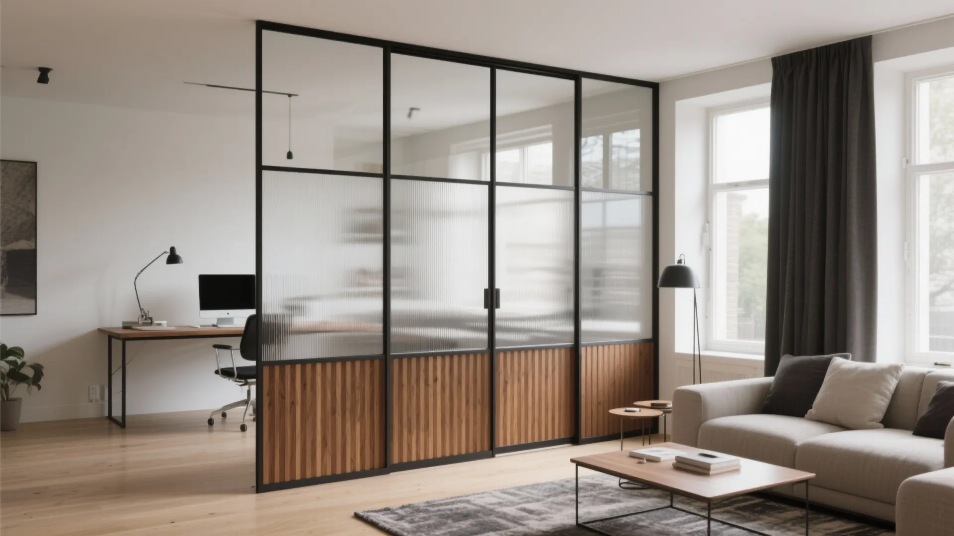 Slatted Pergola + Glass for Airy Separation